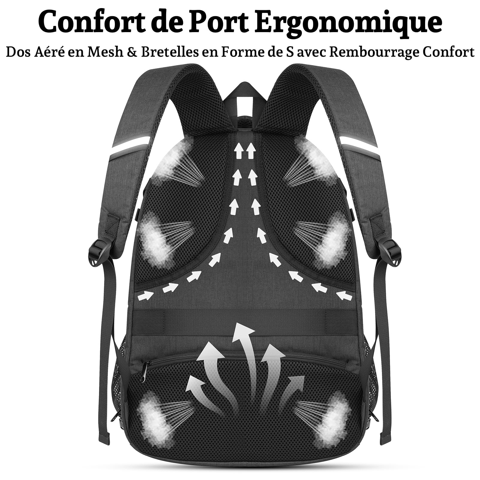 Sac à Dos Ordinateur 17,3 Pouces Homme, Sac PC Grande Capacité 35L Imperméable avec Port USB, Sac à Dos Antivol pour Travail, Université et Voyage Cabine
