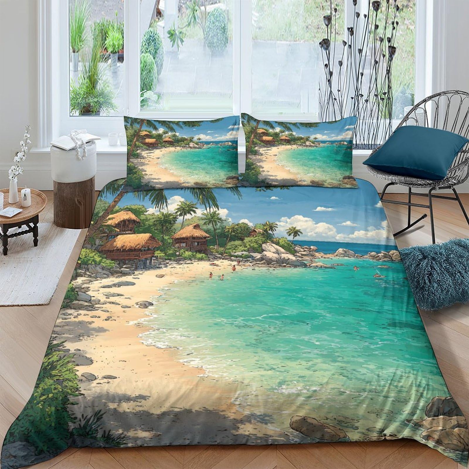 Ctjqhvkz Style-6 3D Printed Tropical Beach Fitted Sheet Microfiber Soft Mattress Cover Seaside Landscape Bed Sheet For Bedroom Decor Single（135X200cm）
