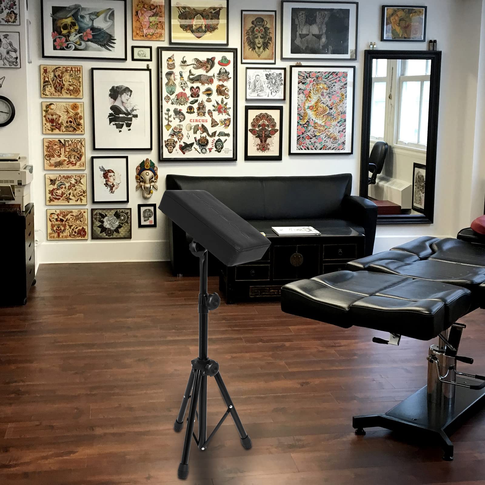 Tattoo Caballete de Hierrro Colado, Reposapiernas de Brazo de Tatuaje Regulador Completo Apoyo de Piernas de Tatuaje Plegable Portátil Poweka