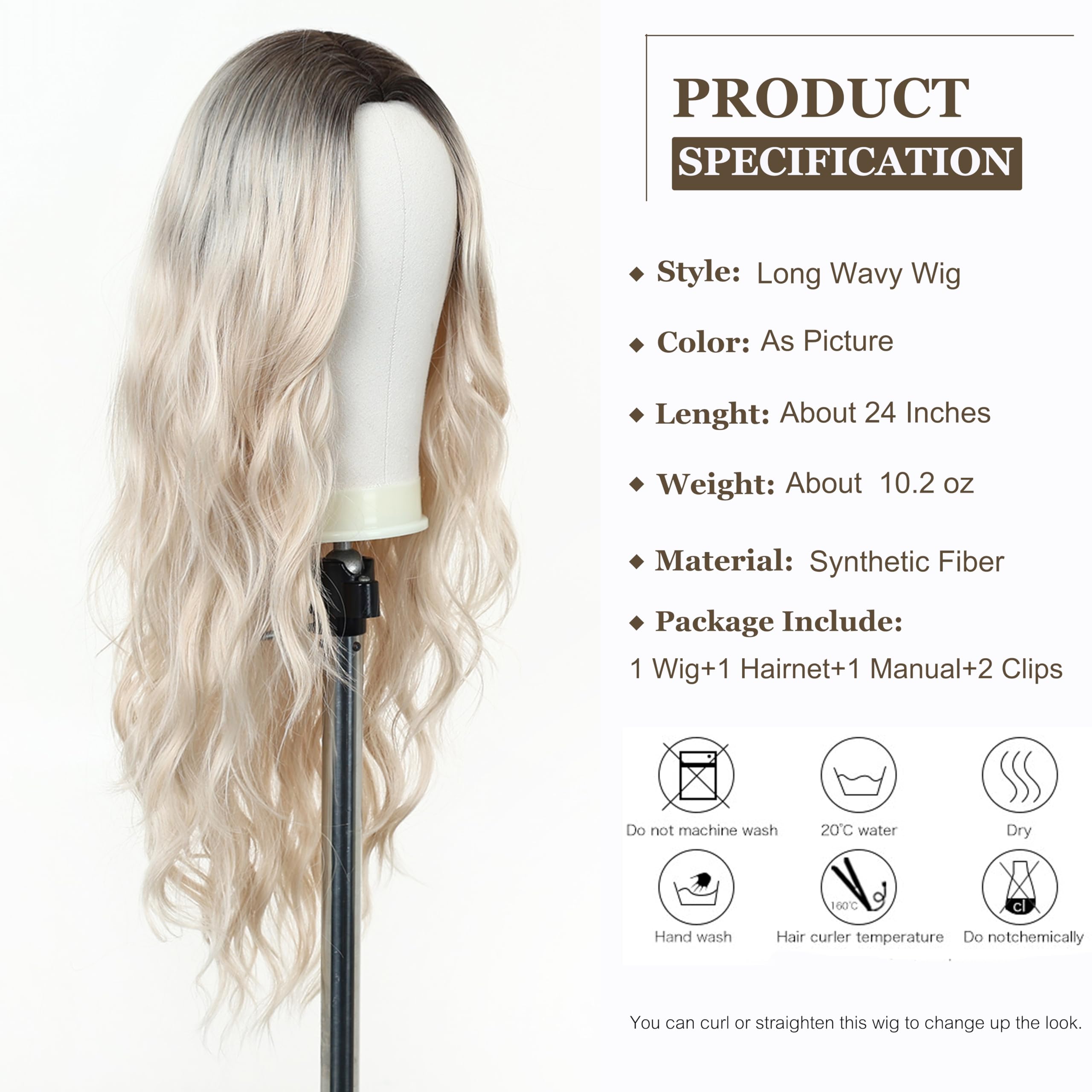 Esmee Long Wavy Platinum Blonde Wigs for Women Natural Synthetic Hair Ombre Wig for Daily & Party Use, Platinum Blonde 1242-1 - Image 2