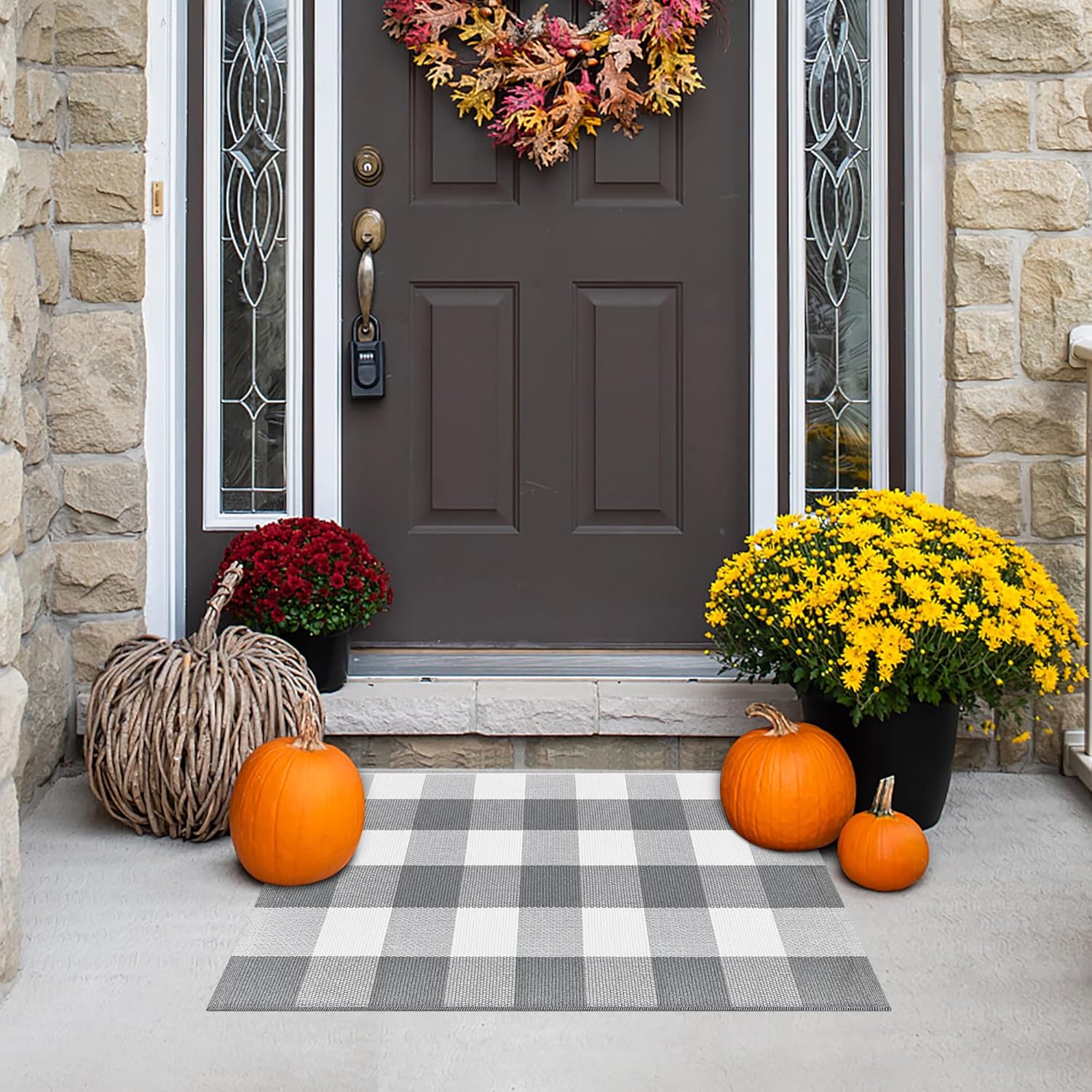Buffalo Plaid Outdoor Rugs 2 x 3 Grey and White Rug, Front Door Mat Washable Small Throw Rug for Kitchen Entryway Patio Bathroom Farmhouse Decor Area Rug