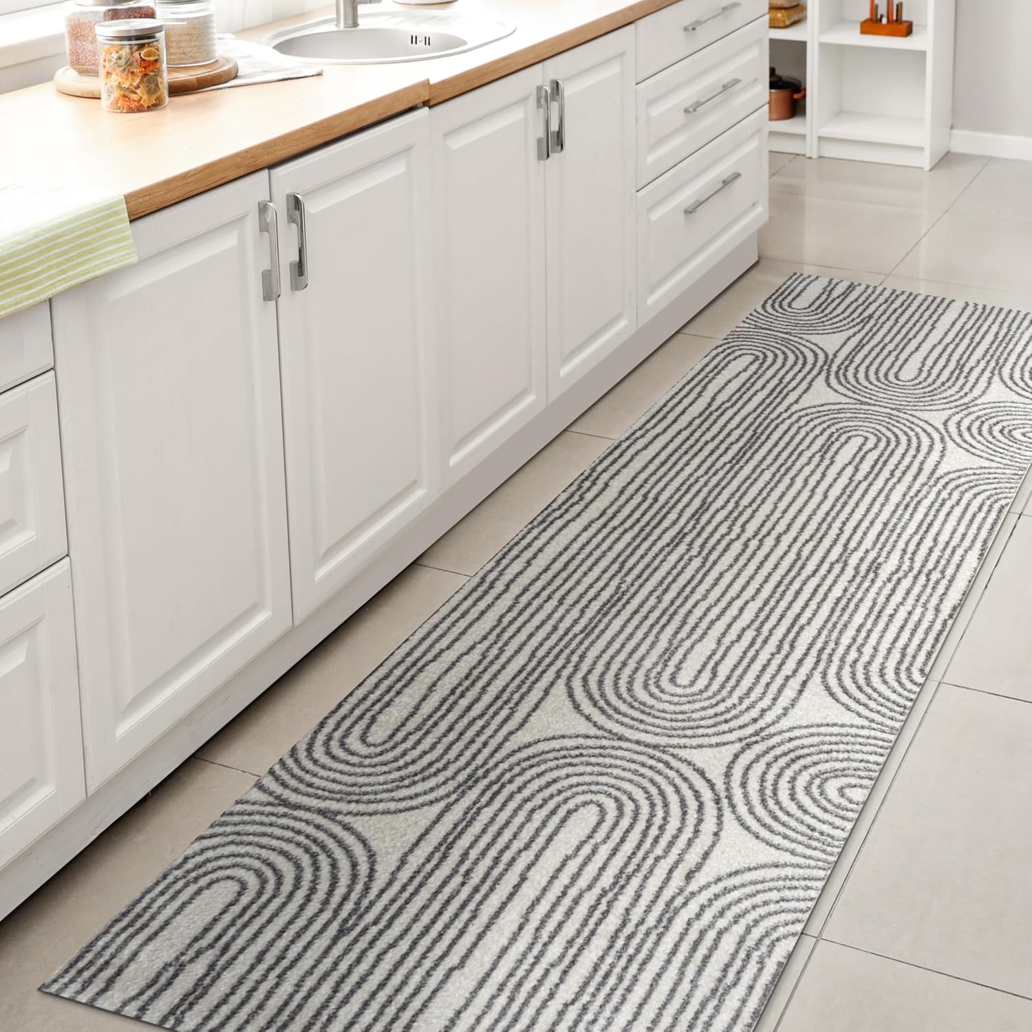 JONATHAN Y Machine Washable Cream/Dark Gray Runner Rug 2X8 ft, Doodle Contemporary Glam Geometric for Living Room, Bedroom, Kitchen, Office, Easy-Cleaning, Pet-Friendly, Non-Shedding WSH310A-28 Doodle Cream/Dark Gray 2' x 7'10" (Runner)