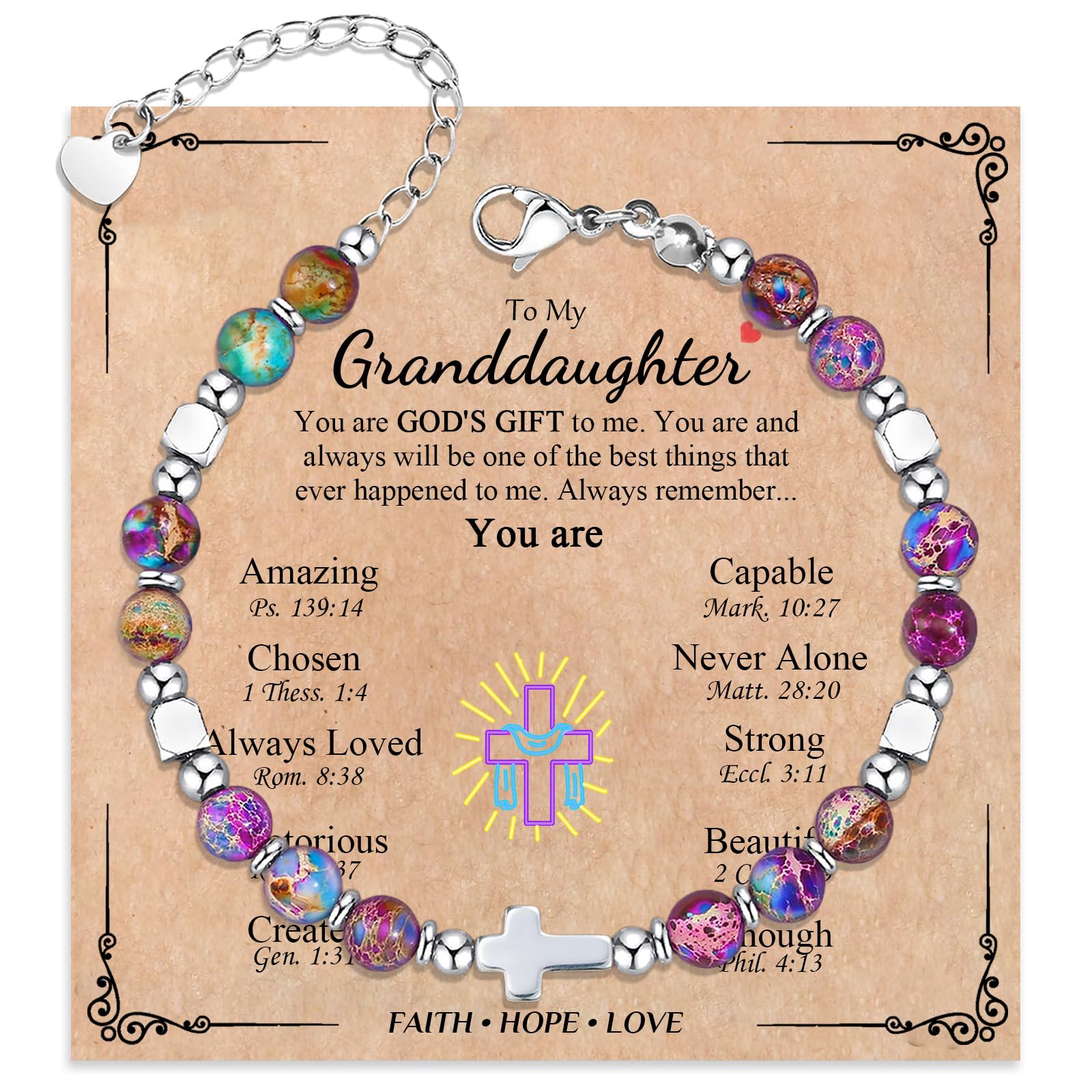 Cross Bracelet for Women Girls, Christian Gifts for Daughter Granddaughter Sister In Christ Friend Niece, Baptism Confirmation First Communion Gifts for Girls