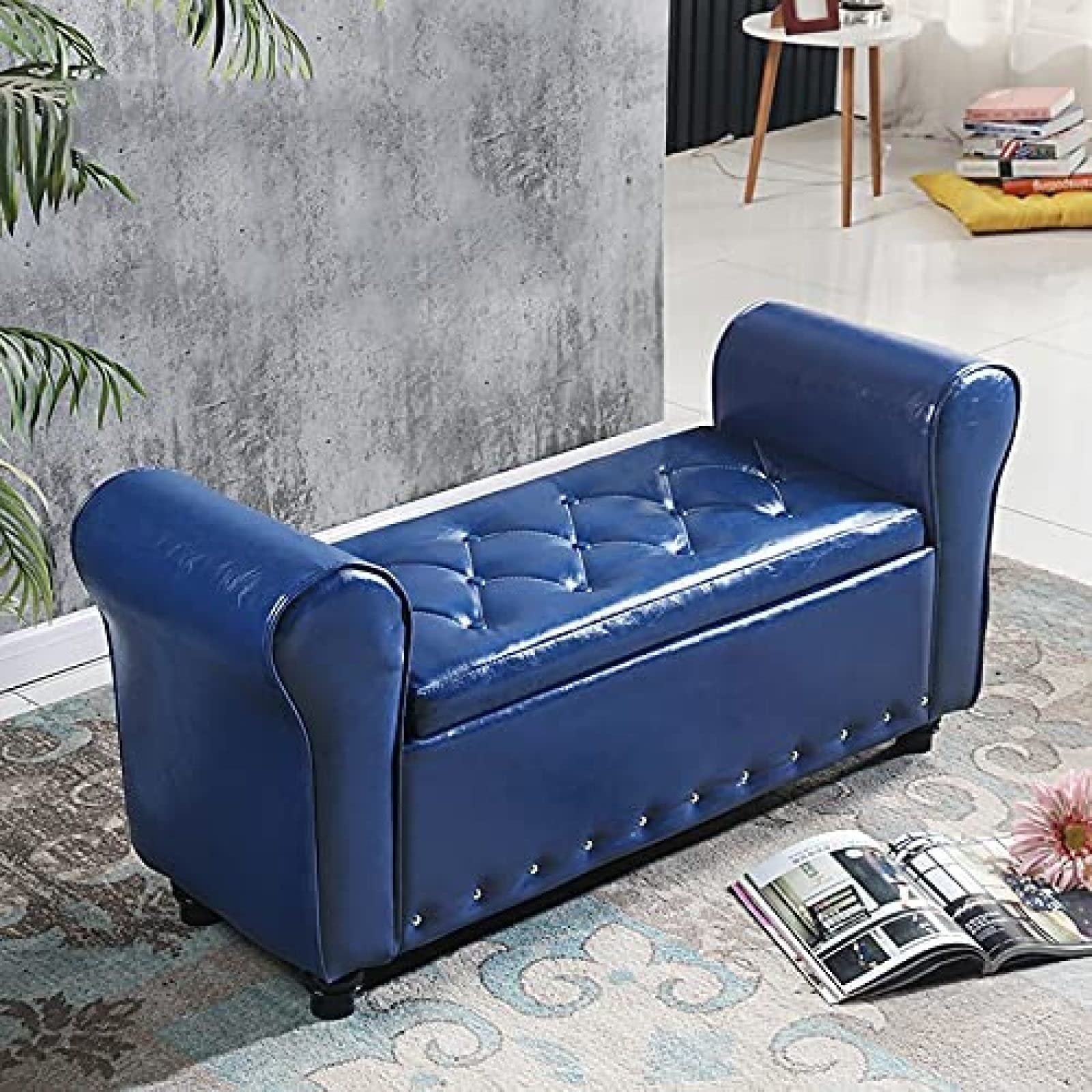 Banc de rangement en bois massif 100cm avec accoudoirs pour l'organisation du salon
