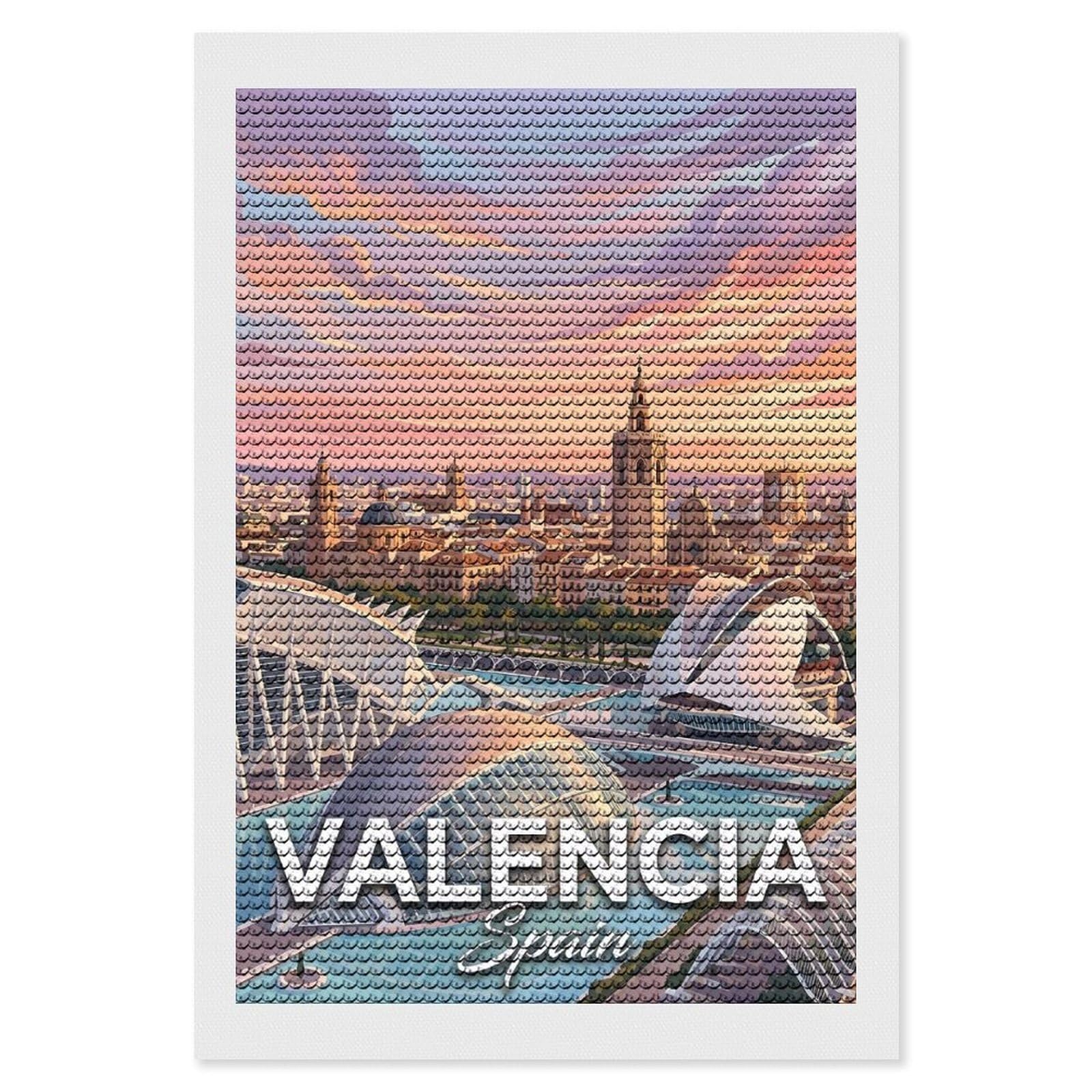 Junmoney Valencia Cityscape with Modern Architecture Round Drill Diamond Painting 8"x12", for Craft Lovers, Stress Relief Craft, Bedroom Decor, Festive Craft Gift