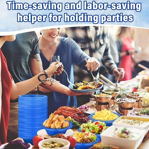 Miniatura 4 de Lallisa 100 cuencos de plástico desechables azules de 12 onzas para postre para helado, aperitivos, ensalada, sopa, cuencos para servir alimentos