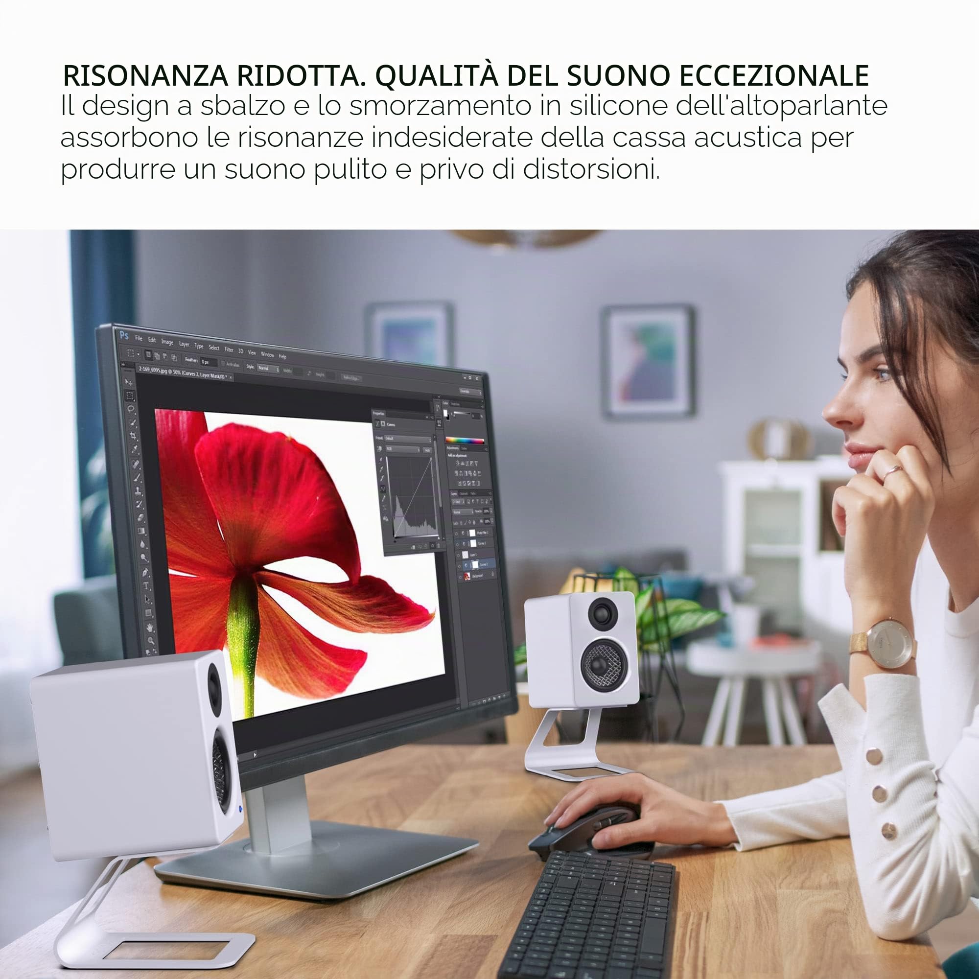 Kanto SE2W Elevated Desktop Speaker Stands for Small Speakers & Compact 2”-3” Studio Monitors | 3.8” Tall | Supports 3.2 kg | Silicone Padding | Pair | White
