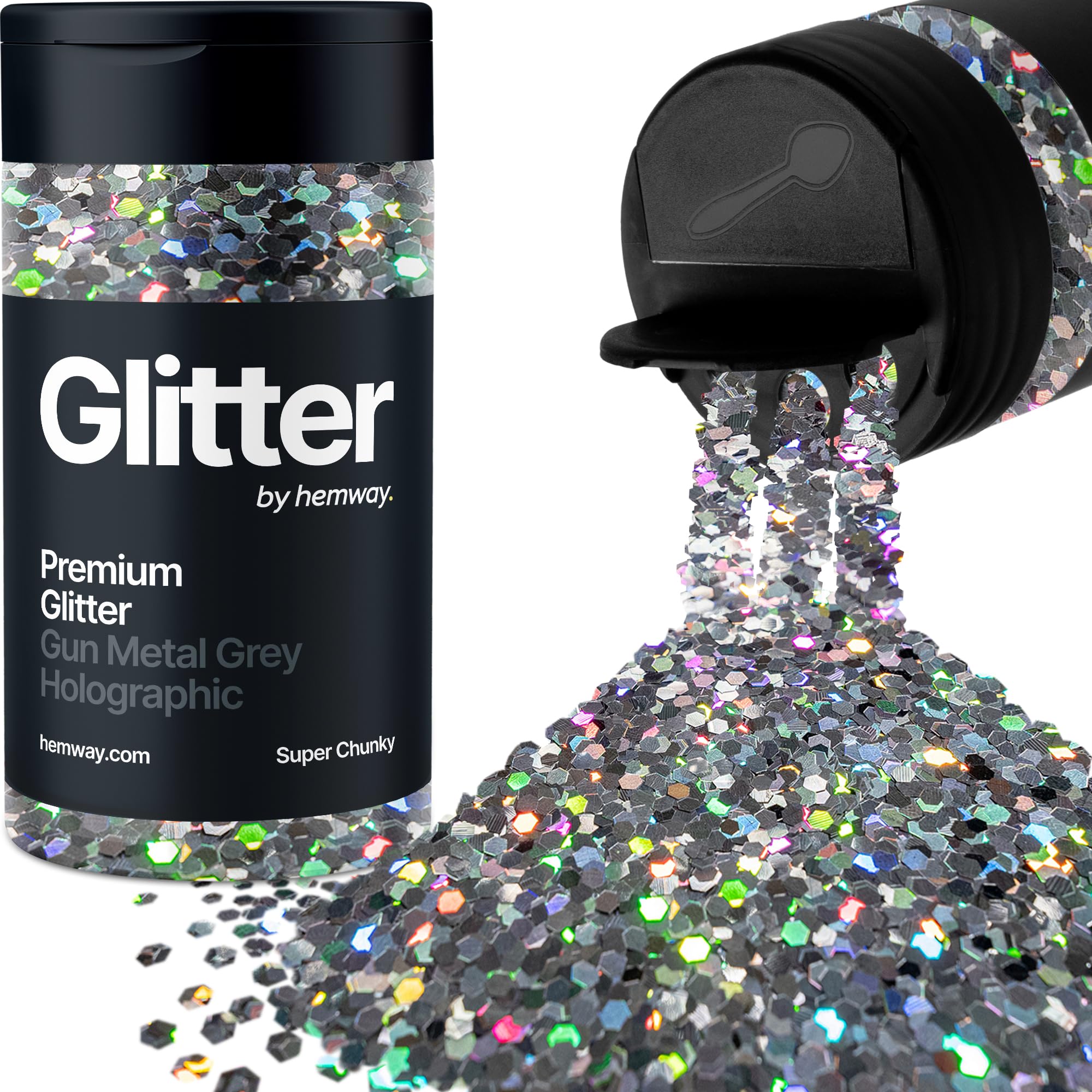 Holographic Gun Metal Grey Glitter Shaker, 130g Super Chunky Glitter, Crafts 1/8" Metallic Flake Gun Metal Grey Sequins