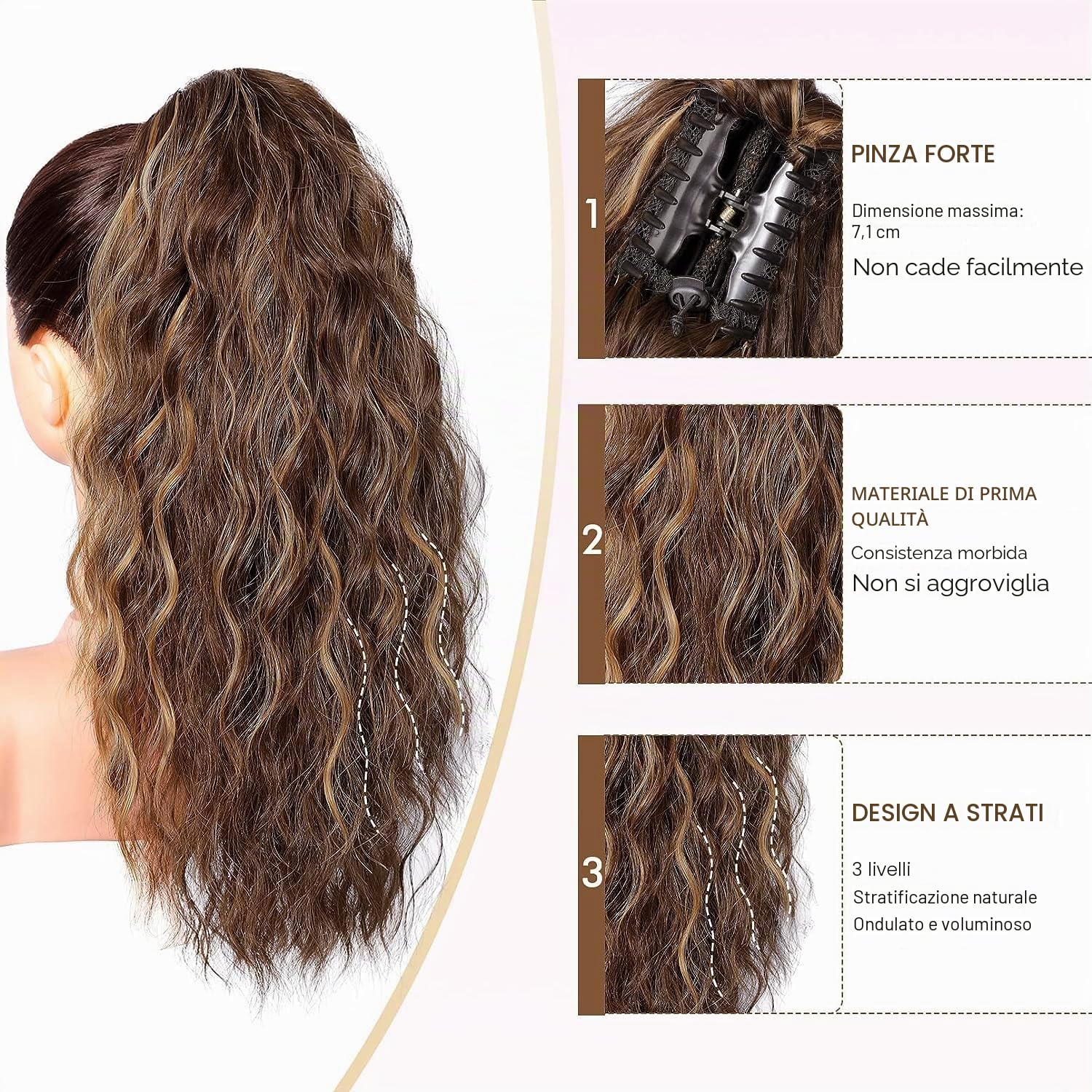PORSMEER Extension di capelli sintetici naturali con clip, 45 cm di lunghezza, capelli sintetici naturali da donna