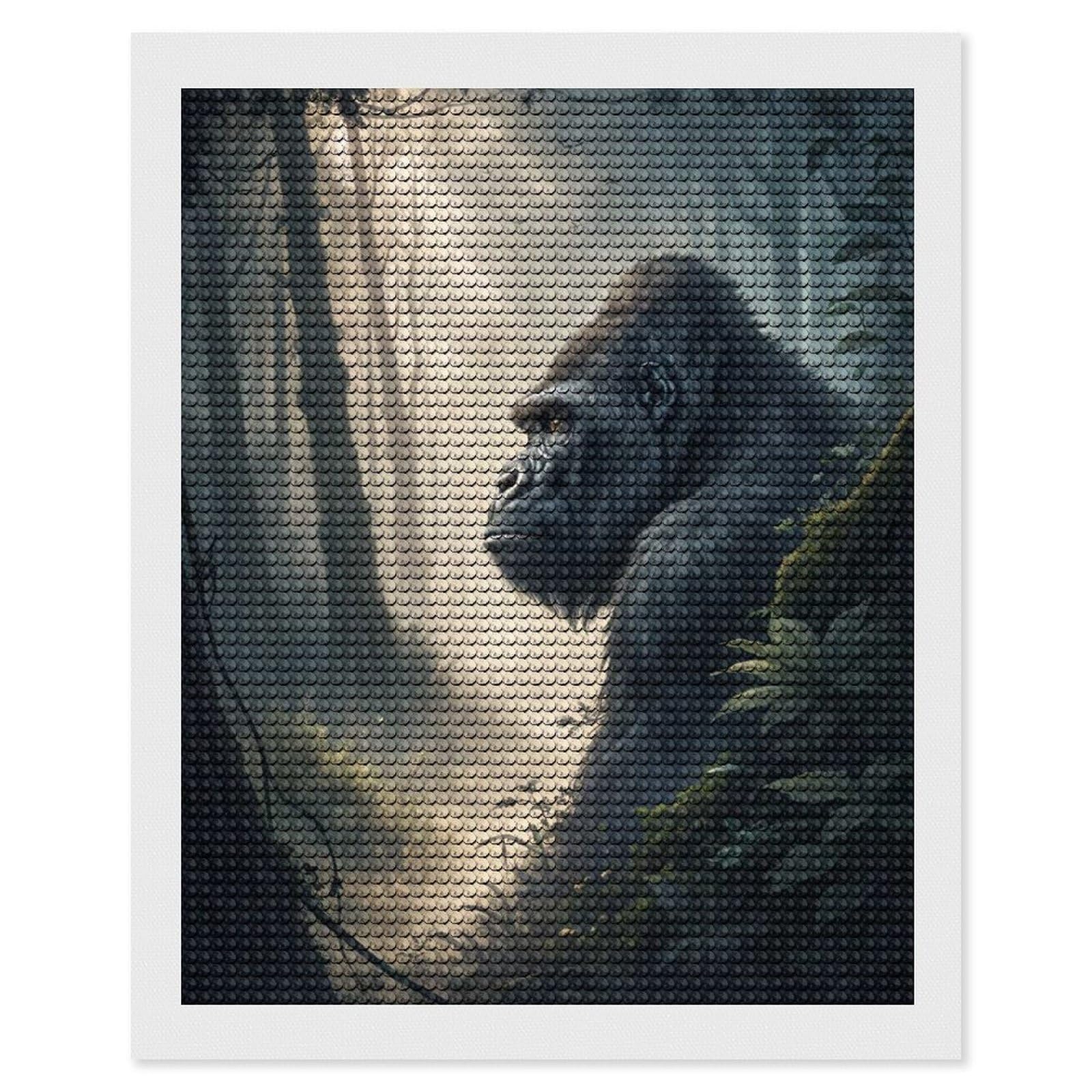 Junmoney Gorilla in A Misty Forest Diamond Art Kit 16"x20", Neat Printed Canvas, Finish and Display, Relaxing DIY Hobby, Living Room Decor