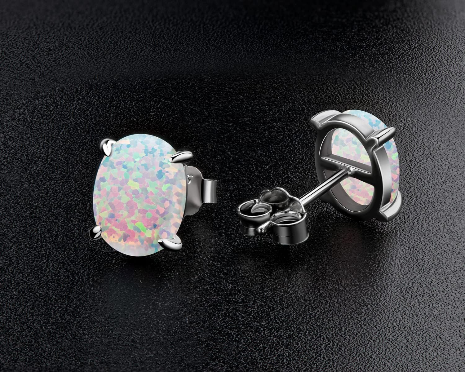 YUNKAI Sterling Silver Opal Stud Earrings for Women, Birthstone Stud Earrings, Oval/Round Shape Opal Earrings Hypoallergenic Jewelry Gift for Birthday Christmas