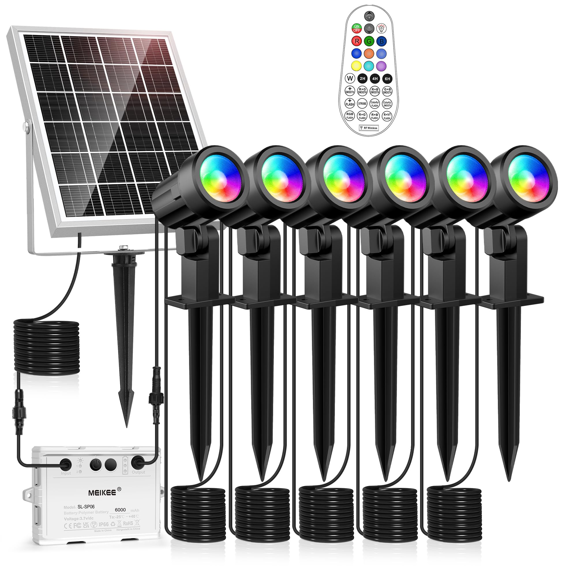 MEIKEE Luci da giardino 6 in 1, illuminazione RGB paesaggistica, faretti solari regolabili con picchetto per giardino, patio, cortile