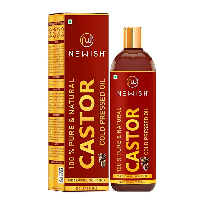 NEWISH Premium Castor Oil for Hair Growth, Skin and Eyebrow | Natural | Organico | Virgin | Pure Cold Pressed | Arandi oil | Hair Oil | Massage oil | Skin Oil – 200ml at Rs. 29