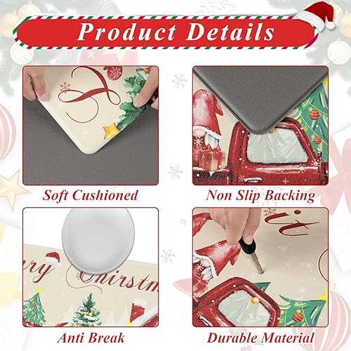 Miniatura 4 de U'Artlines Juego de 2 tapetes de cocina de Navidad, diseño de gnomo a cuadros negros, antifatiga, antideslizante, acolchados, cómodos, tapetes de