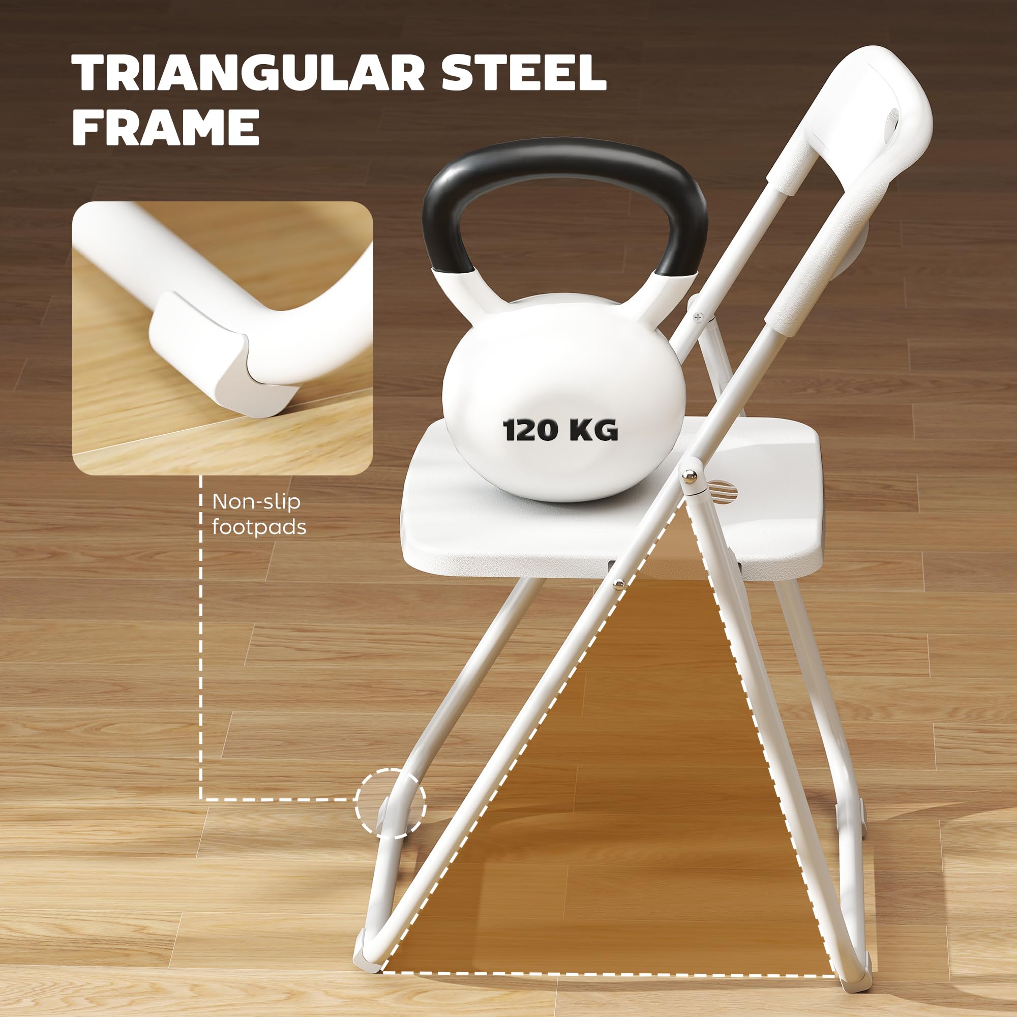 HOMCOM Lot de 6 chaises pliantes en plastique et acier, chaises pliantes intérieures portables, dossier incurvé, assise concave, aération, trou de transport, pour maison, bureau, salle à manger, blanc