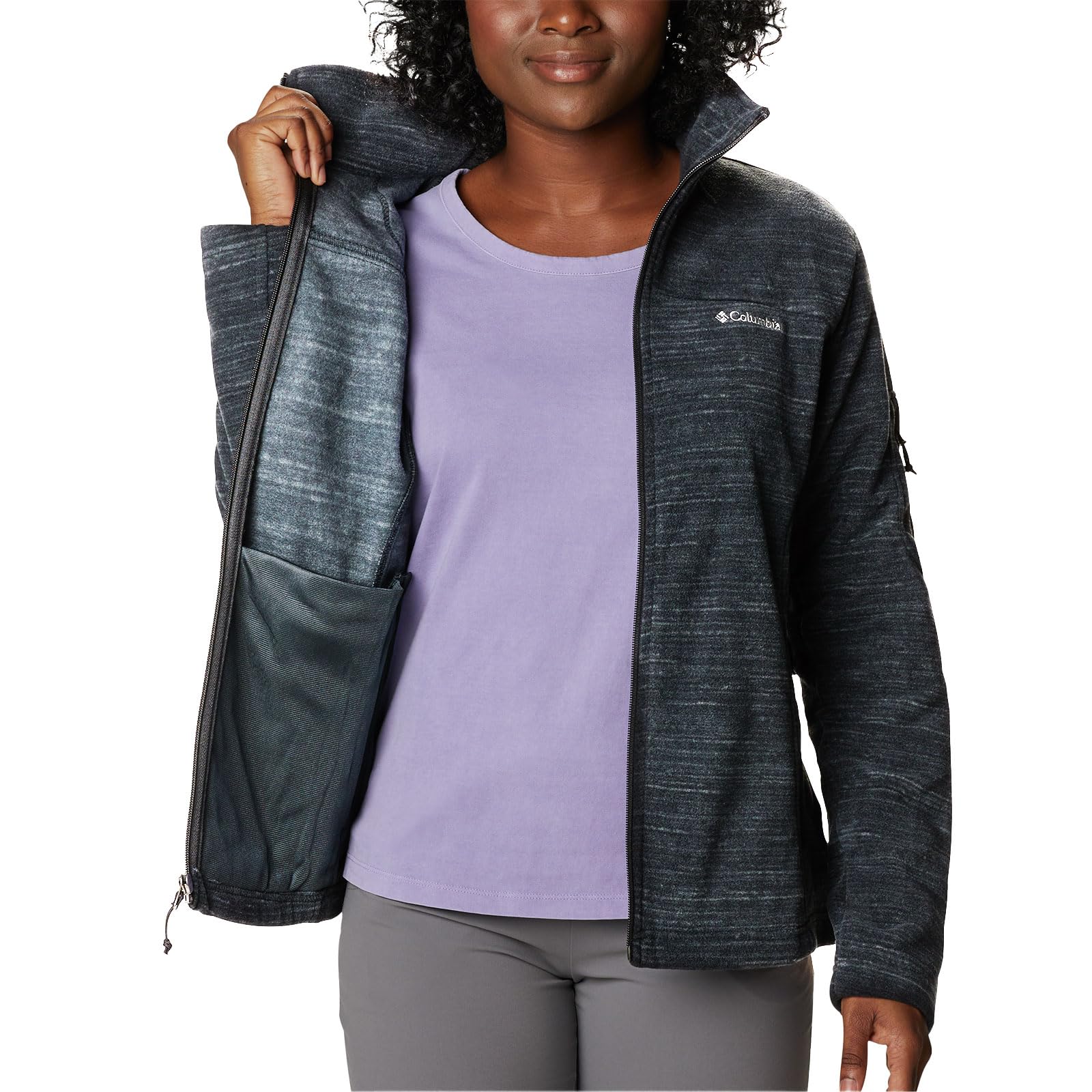Columbia Fast Trek Jacket, Chaqueta De Forro Polar Con Cremallera para Mujer, Black Spacedye Print, Talla L