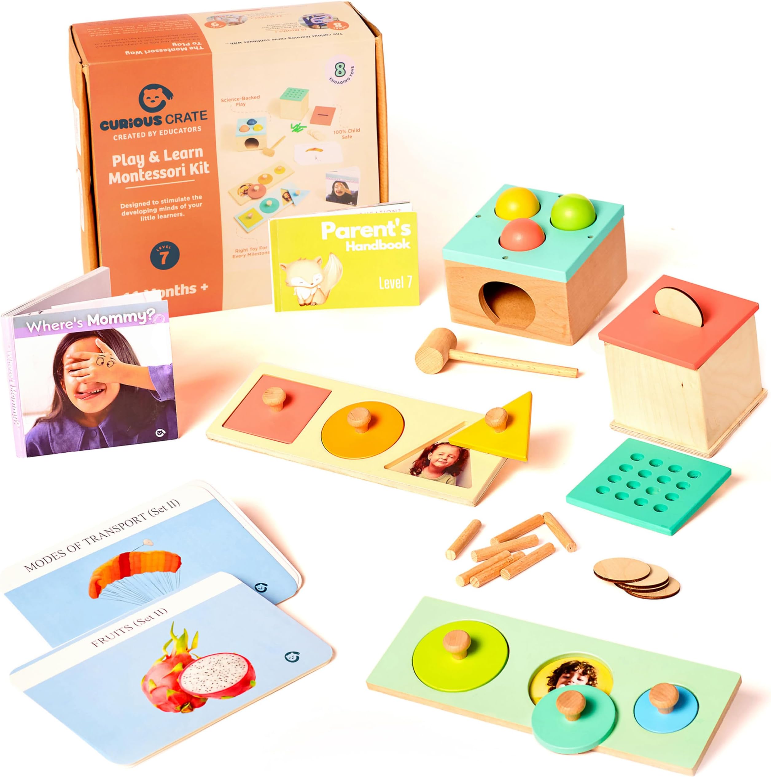 Wooden Montessori Toys Box for Toddlers | 7 in 1 Learning Educational Toys – Coin Box, Ball Hammer Toy, Wooden Shape Puzzles & More | Developmental Toy Set & Gift for 16+ Months