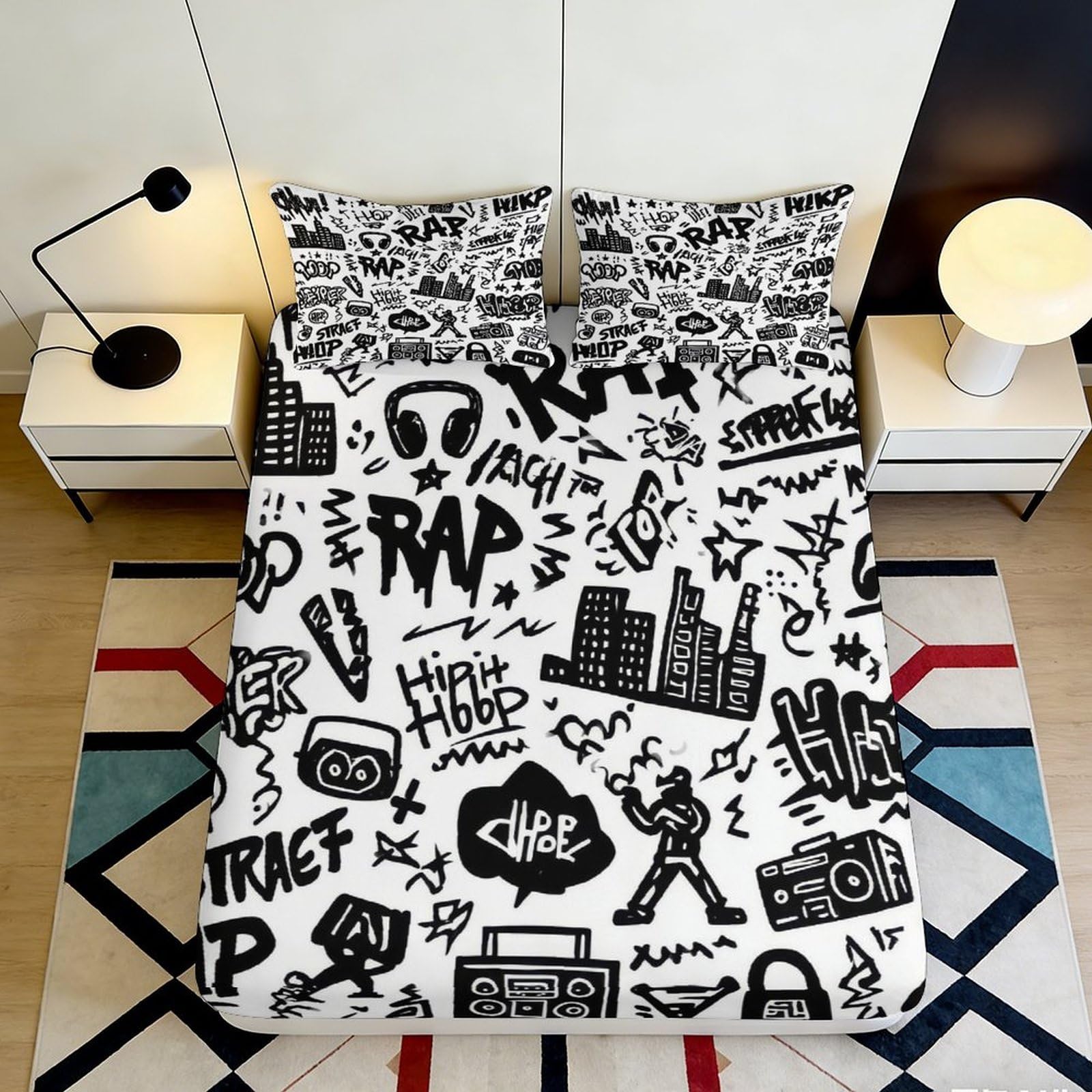 3D Printed Graffiti Art Fitted Sheet Microfiber Urban Rap City Mattress Cover for Bedroom Dorm Decor 90x200x25cm