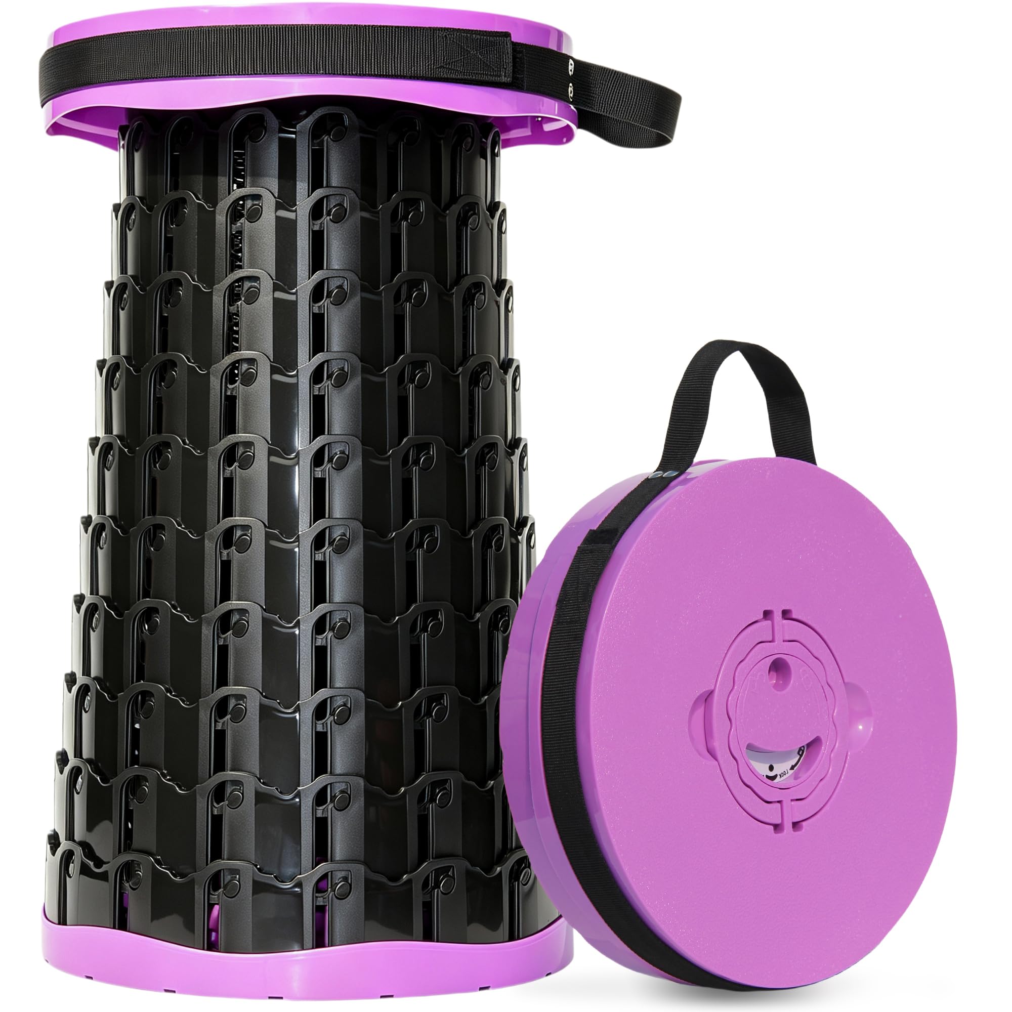 ALEVMOOM XXL Collapsible Stool for Adults, Capacity 1000lbs, 19.7" Adjustable Height, Wider &amp; Taller Heavy Duty Portable Stool for Camping Fishing Travel Queue-Purple&amp;Regular Cushion