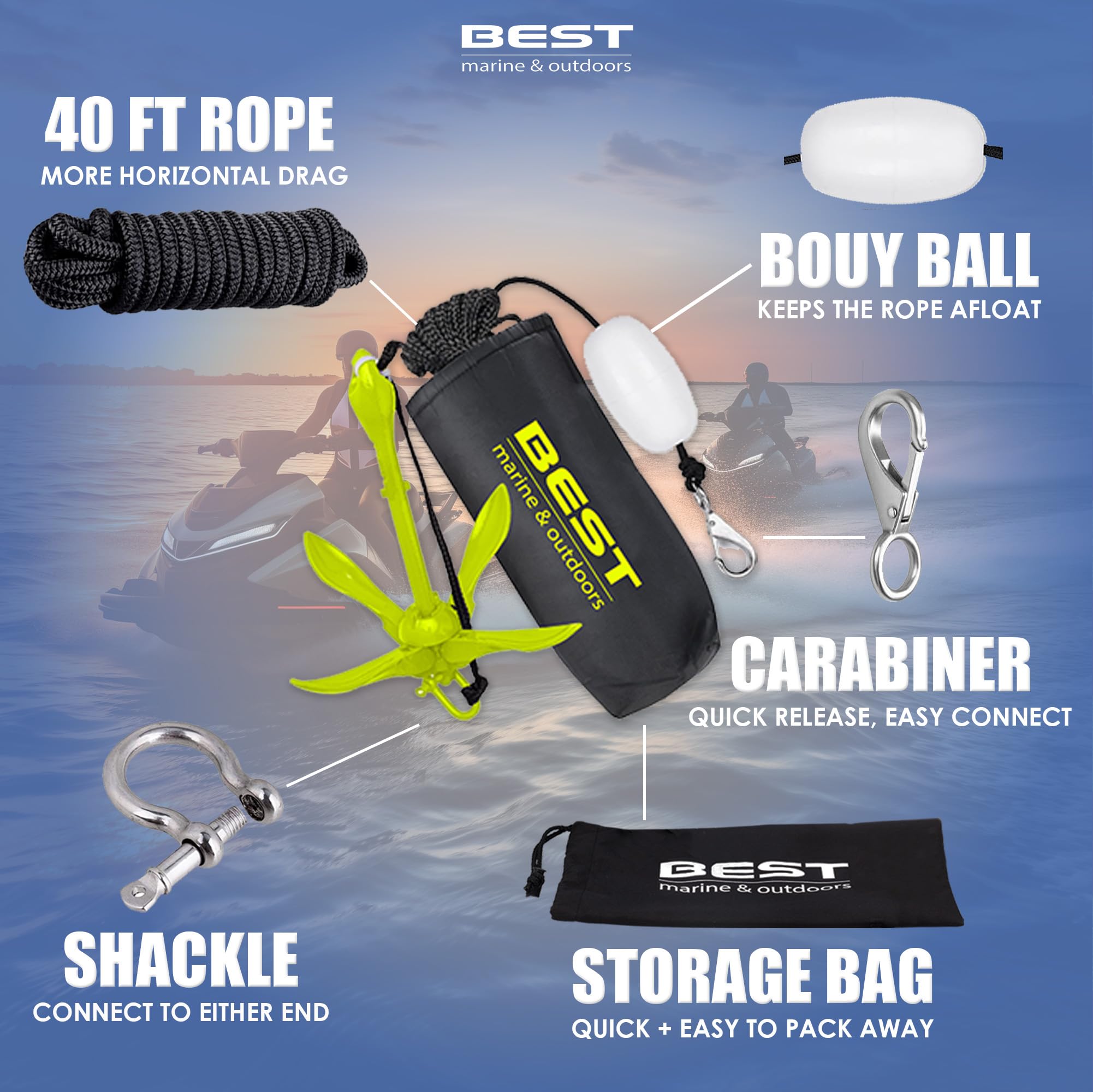 Meilleure Ancre De Kayak 1,5 Lb Pour Pêche En Kayak, Canoë, Jet Ski, Paddle Board