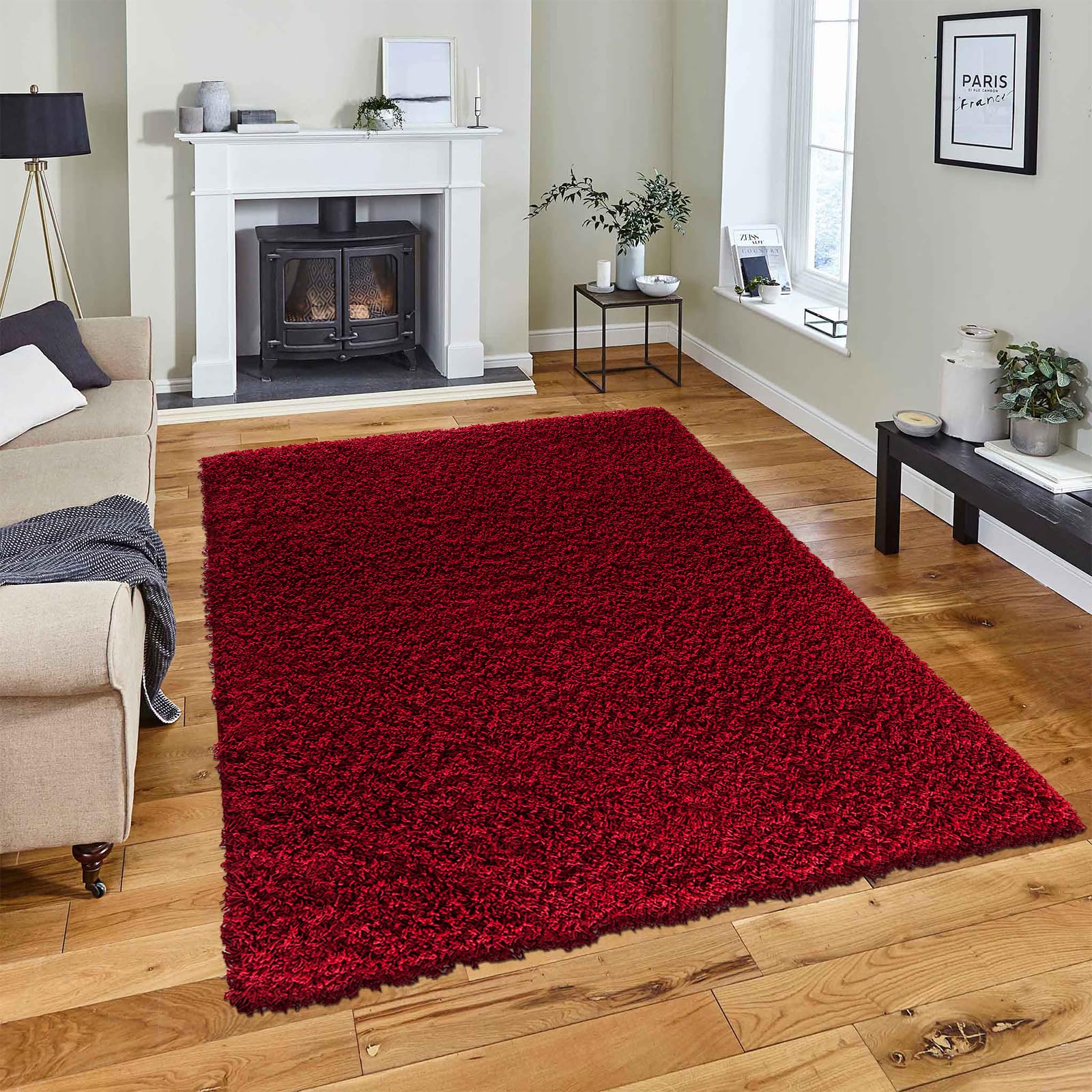 renoazul® Solid High Profile Area Rugs With Jute Backing, 200 X 290cm - 7x10 Ft, Verona Red, Washable Extra Large Living Room Rug For Kids And Adults.