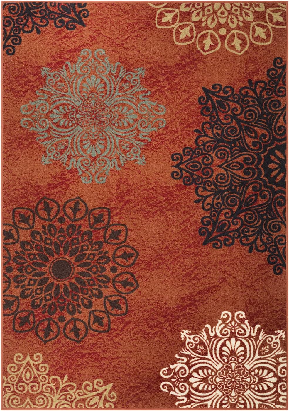 Antep Rugs Alfombras Modern Floral 3x5 Non-Skid (Non-Slip) Low Profile Pile Rubber Backing Indoor Area Rugs (Rust Brown, 3' x 5')