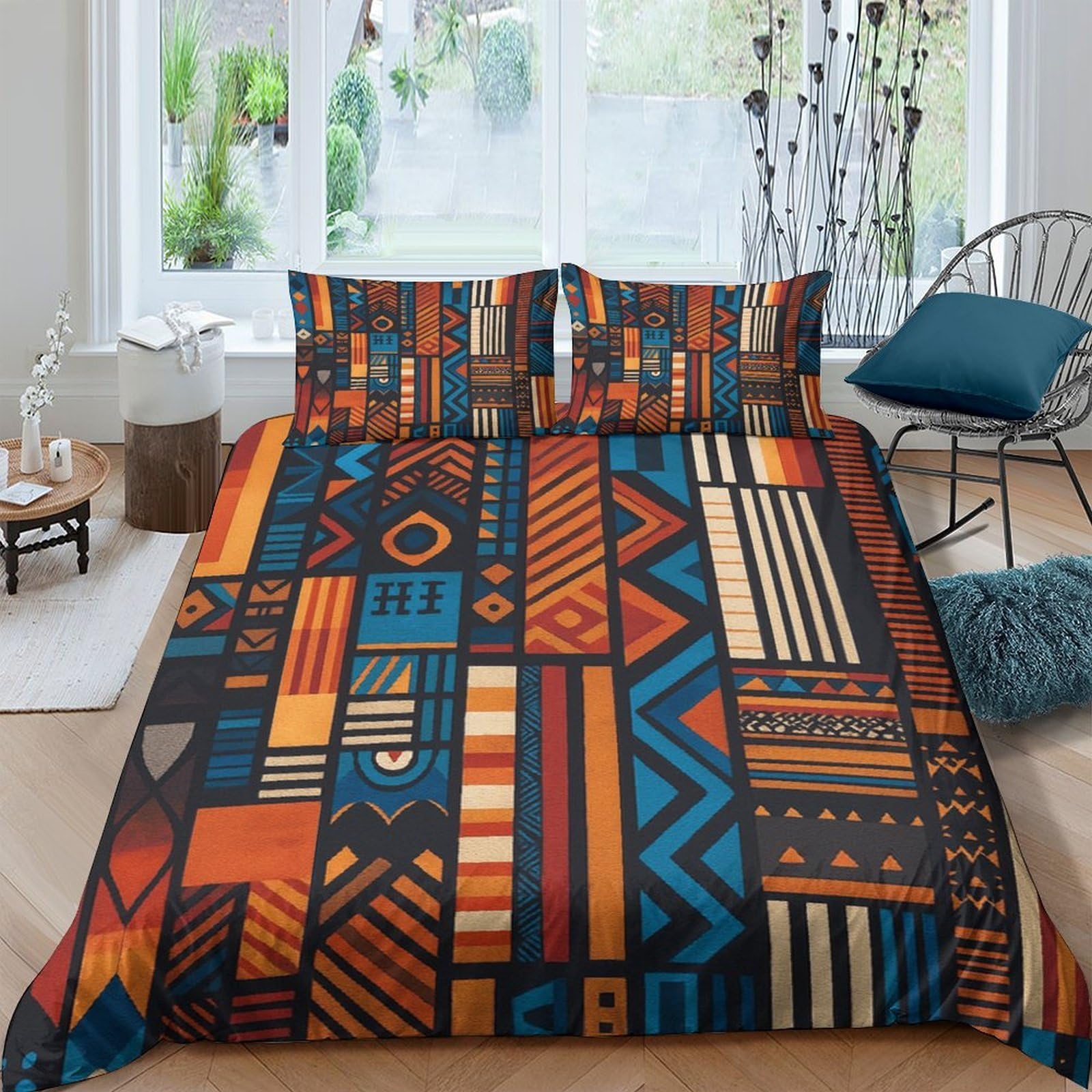Ctjqhvkz Style-8 3D Printed African Tribal Geometric Fitted Sheet Microfiber Soft Orange Blue Mattress Cover For Bedroom Guest Room Single（135X200cm）