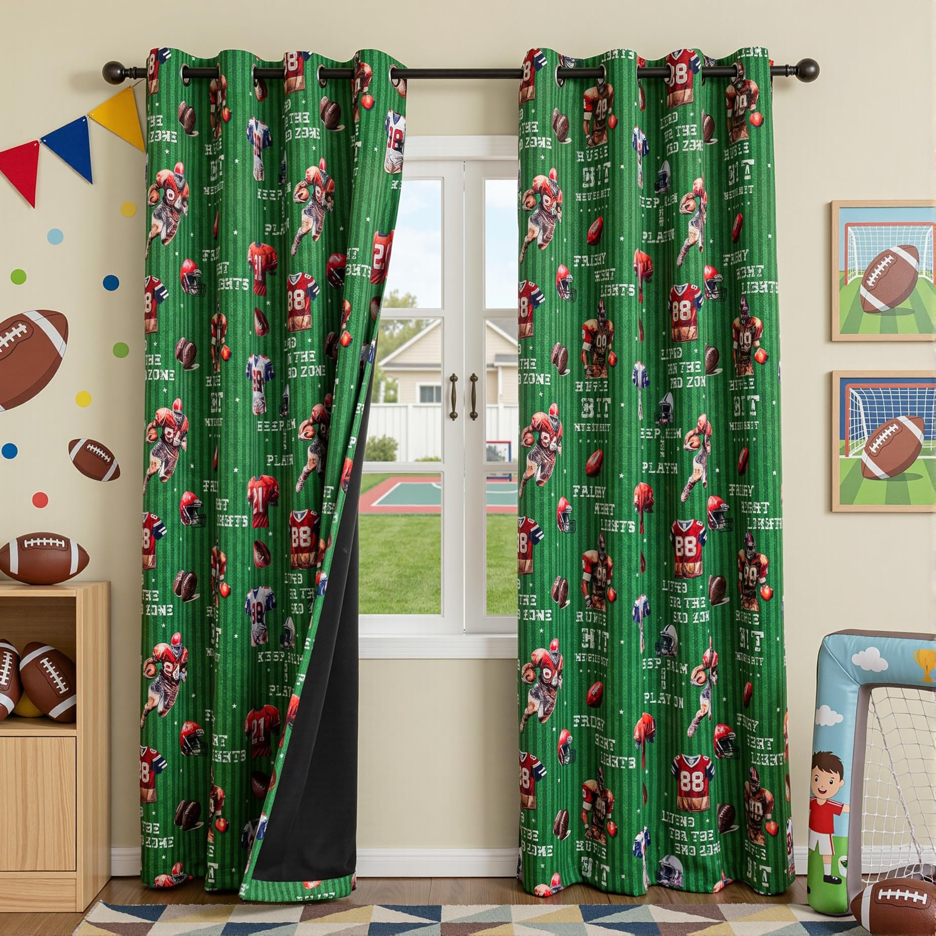 MYSKY HOME Blackout Curtains 84 Inch Length with Rugby Football Patterns