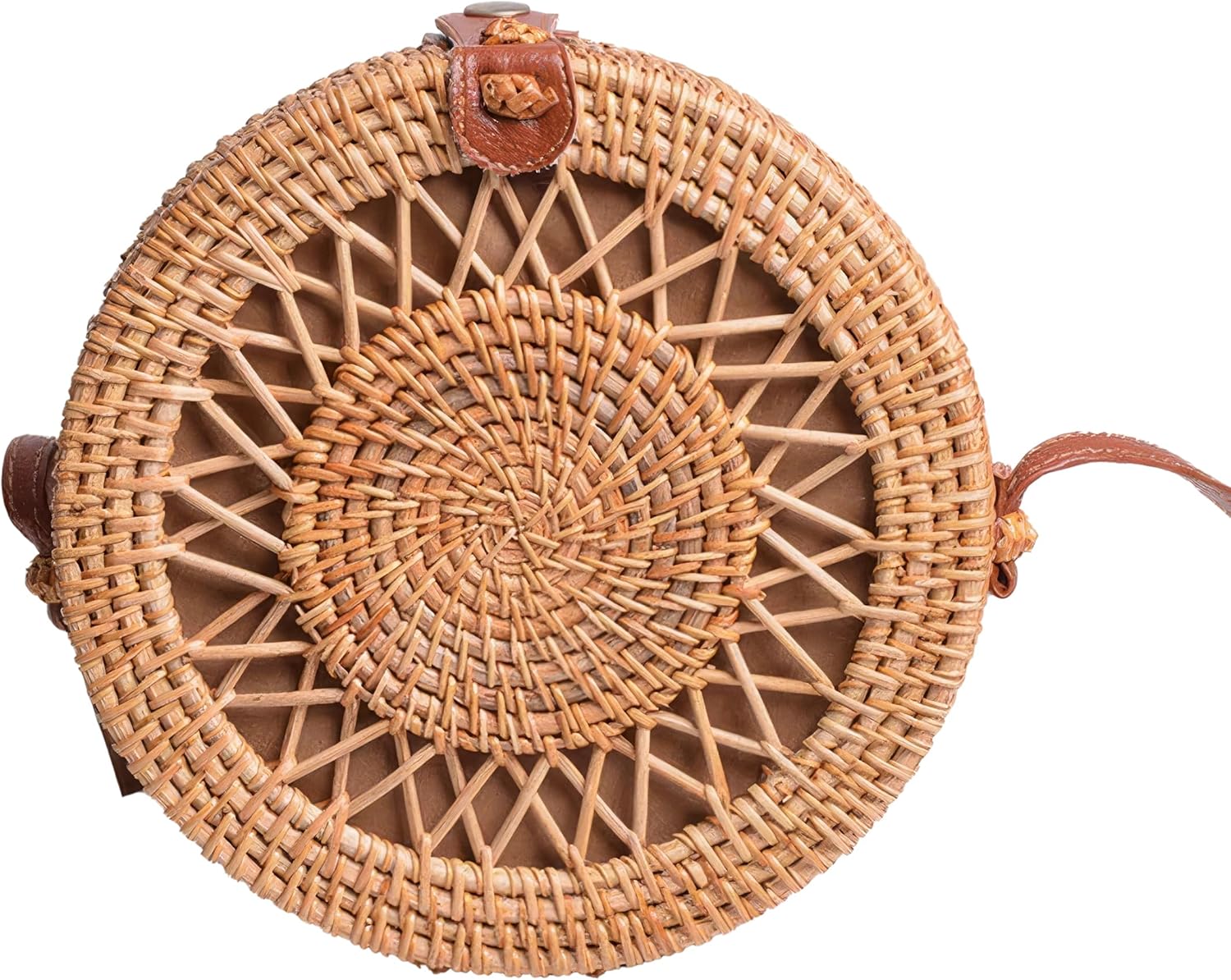 Handwoven Round Rattan Purse Crossbody – Straw Basket Wicker Bag for Women – Circle Summer Handbag