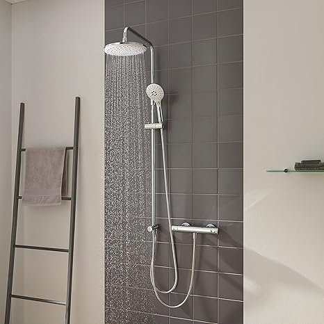 CECIPA Artemis 301C I Columna de ducha – Alcachofa de mano, barra de ducha y manguera I Montaje en esquina posible I Cromo I Termostato no incluido