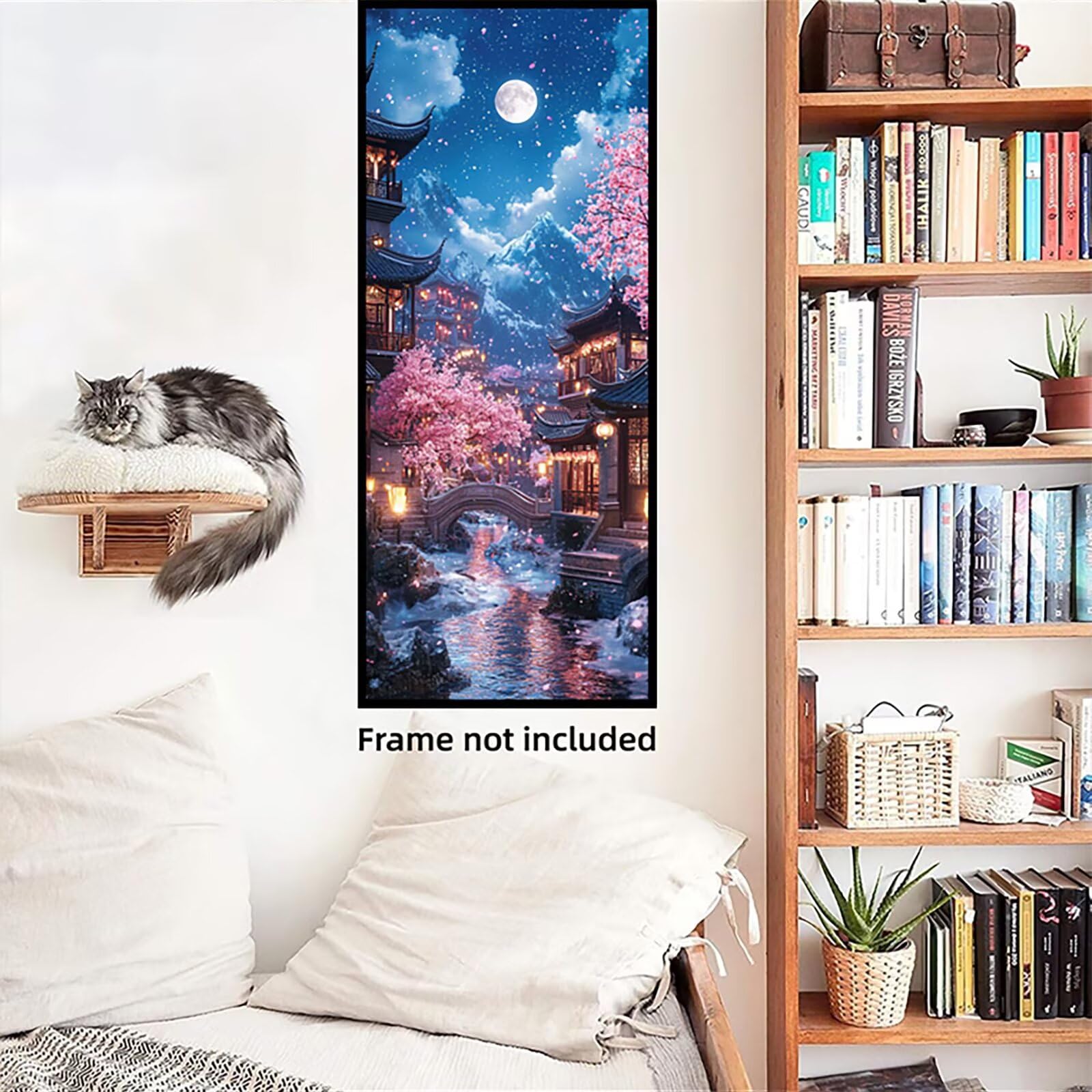 Malen Nach Zahlen 50x150cm Leinwand Aussicht Malen Nach Zahlen Erwachsene mit Ohne Rahmen, DIY Kreativ Set für Erwachsene mit Pinseln und Acrylfarbe, Zimmer Deko Mond Landschaft Geschenk, P0M-950