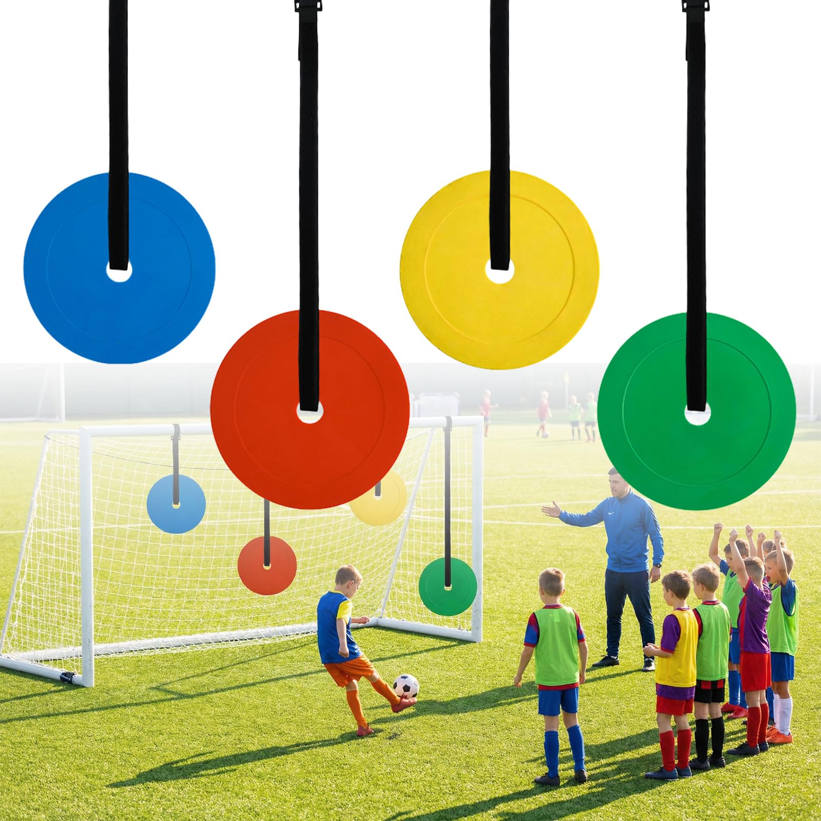 Obiettivi di Calcio, 4 Pezzi 15 cm Scopo del Calcio Esterno, Dischi bersaglio e Cinghie Regolabili per Gabbia di Calcio Pieghevole, Bersagli di Tiro Attrezzature di Allenamento per Migliorare la