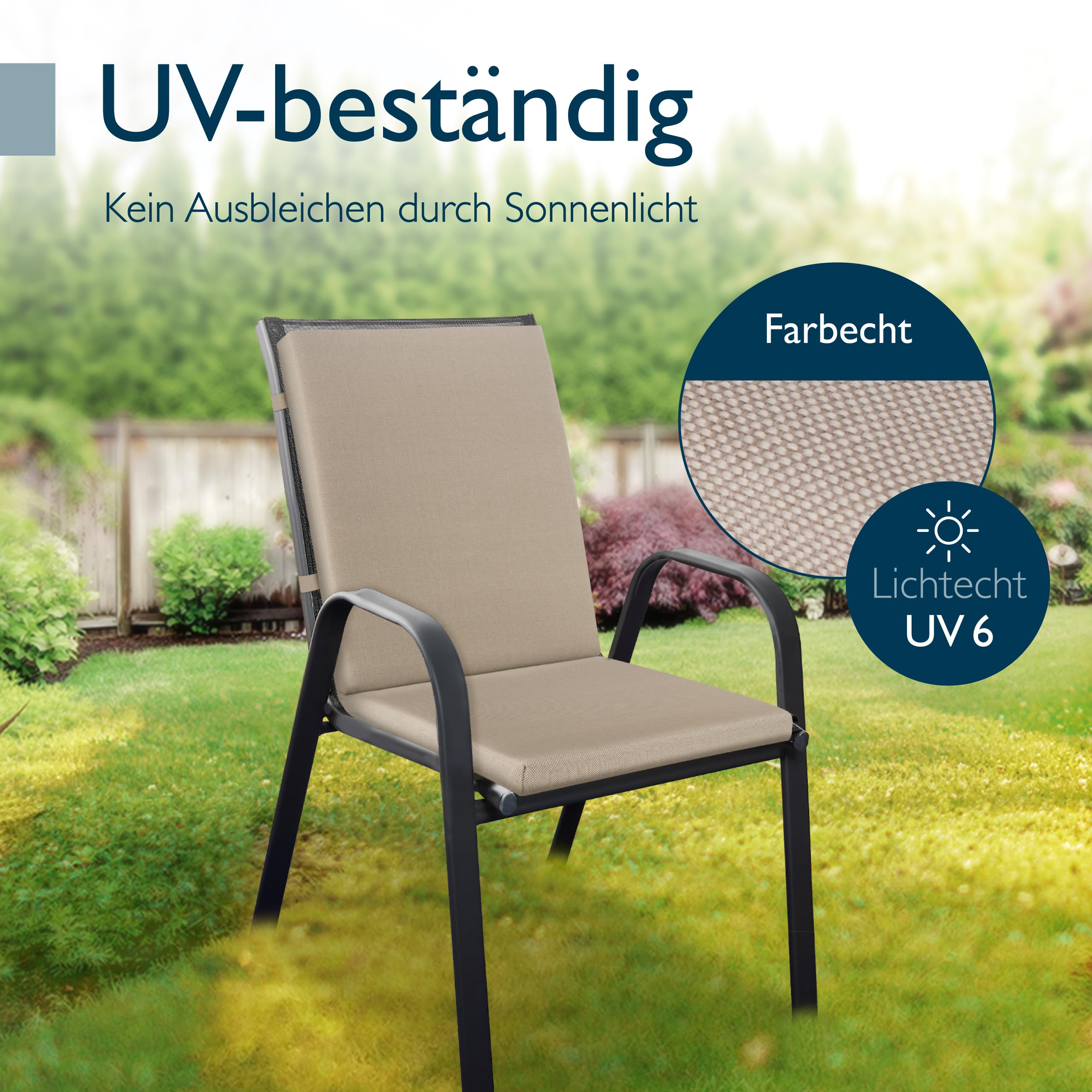 Beautissu 8er Set Premium Niedriglehner Auflage 100% Wasserdicht 100x50cm – UV-beständig Bequem Pflegeleicht Waschbar Sitzkissen Gartenstuhl – Polsterauflage Gartenmöbel Stuhlauflage Beige