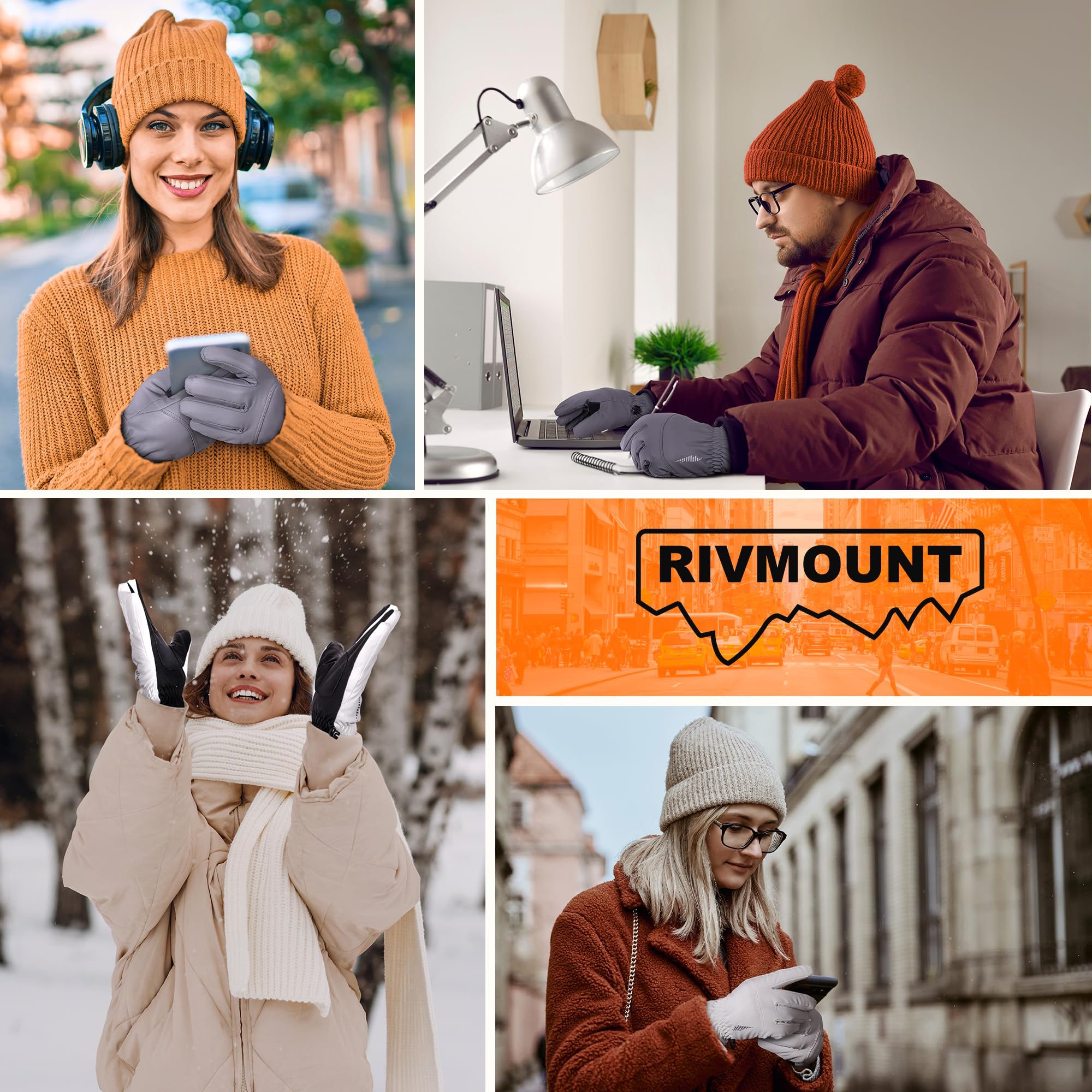 rivmount Guanti invernali da uomo donna, impermeabili guanti caldi da sci guanti antivento termici RSG601