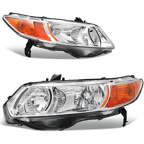 AUTOSAVER88 Headlight Assembly Compatible with 2006-2011 Civic Coupe OE Style Replacement Headlamps Amber Park Lens