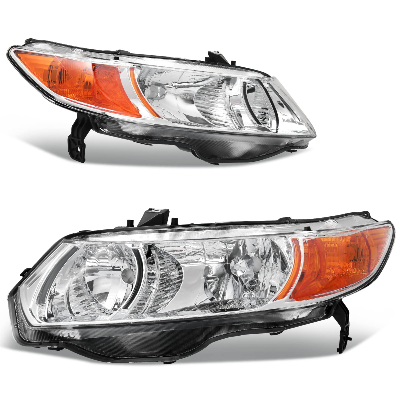 Photo 1 of AUTOSAVER88 Headlight Assembly Compatible with 2006-2011 Civic Coupe OE Style Replacement Headlamps Amber Park Lens Chrome Housing Clear Lens Amber Reflector