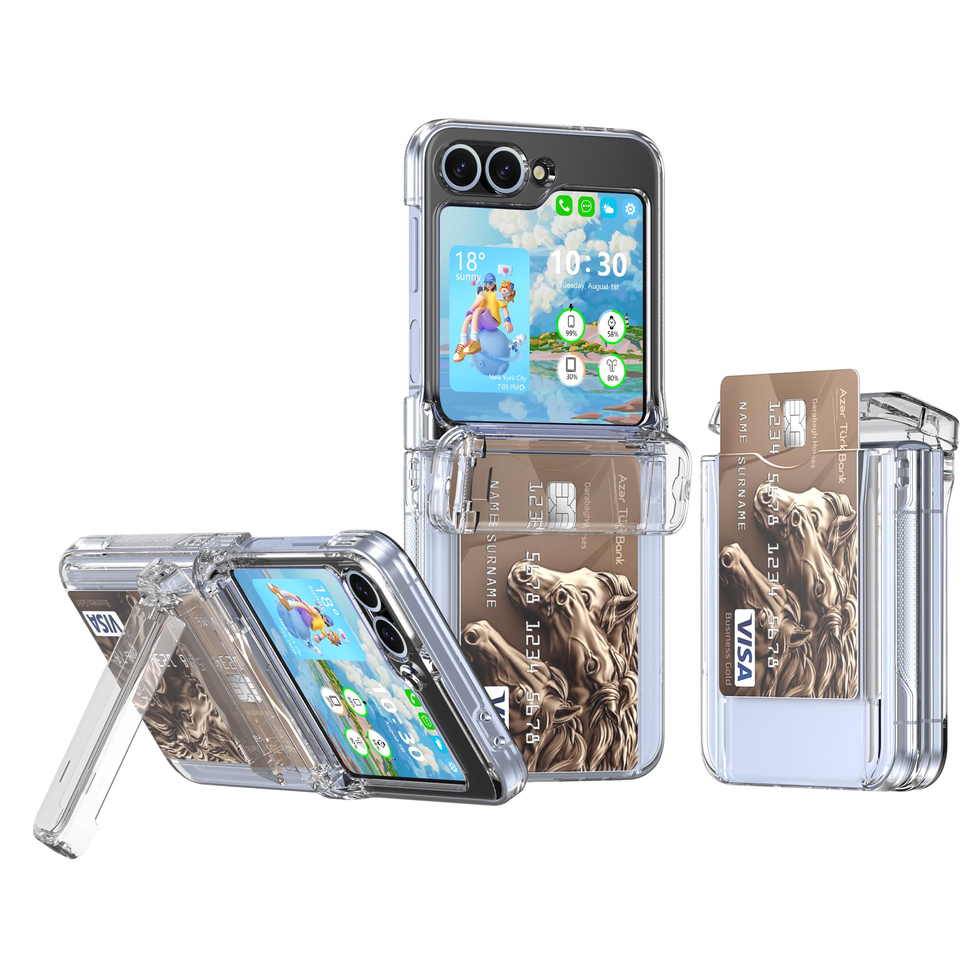 DAKORIE for Samsung Galaxy Z Flip 7 FE/6 Case with Kickstand Card Holder Hinge Protection Flip Phone Case Protective Cover for Samsung Galaxy Z Flip 7