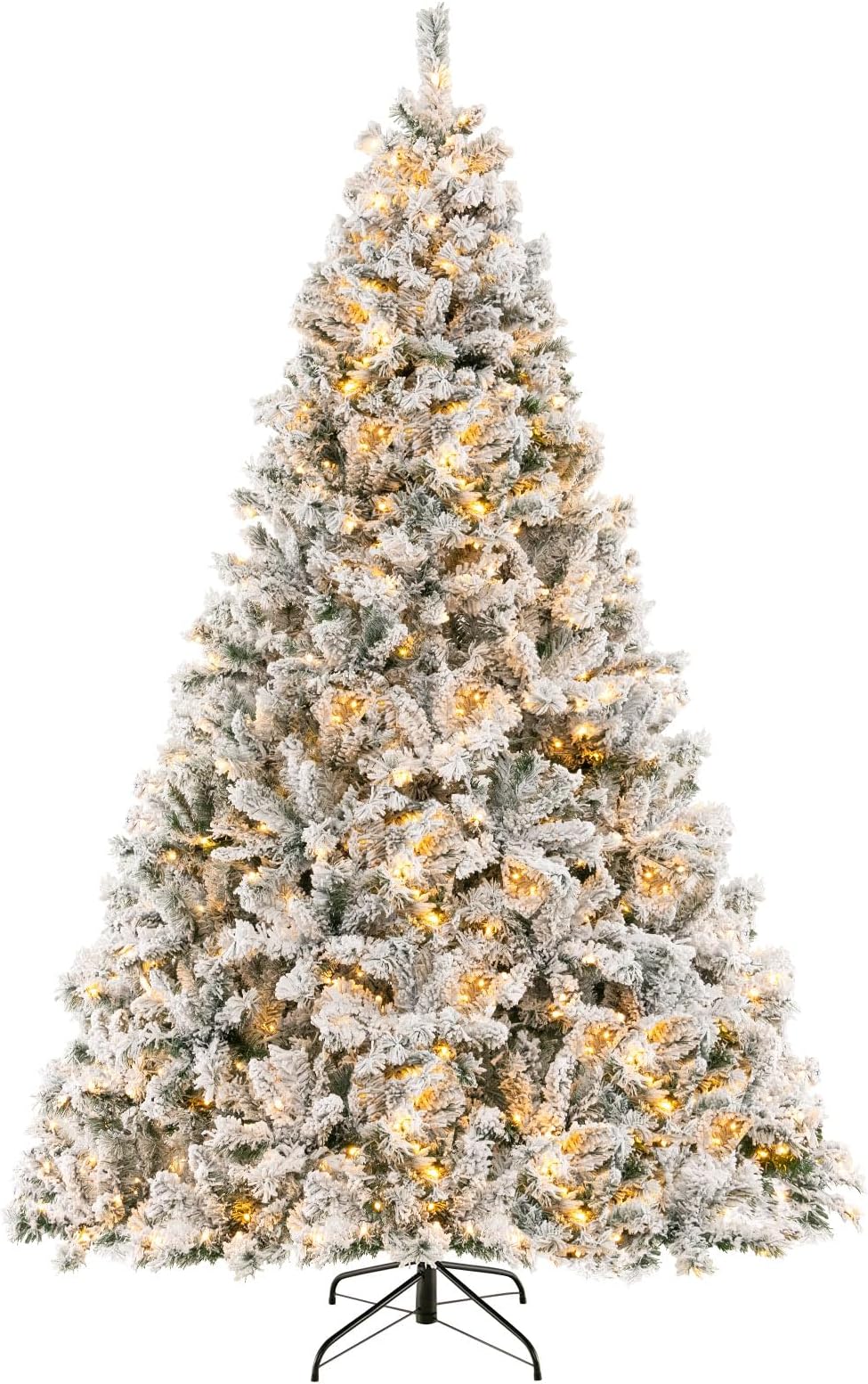 COSTWAY 9FT PreLit Artificial Christmas Tree, Snow Flocked