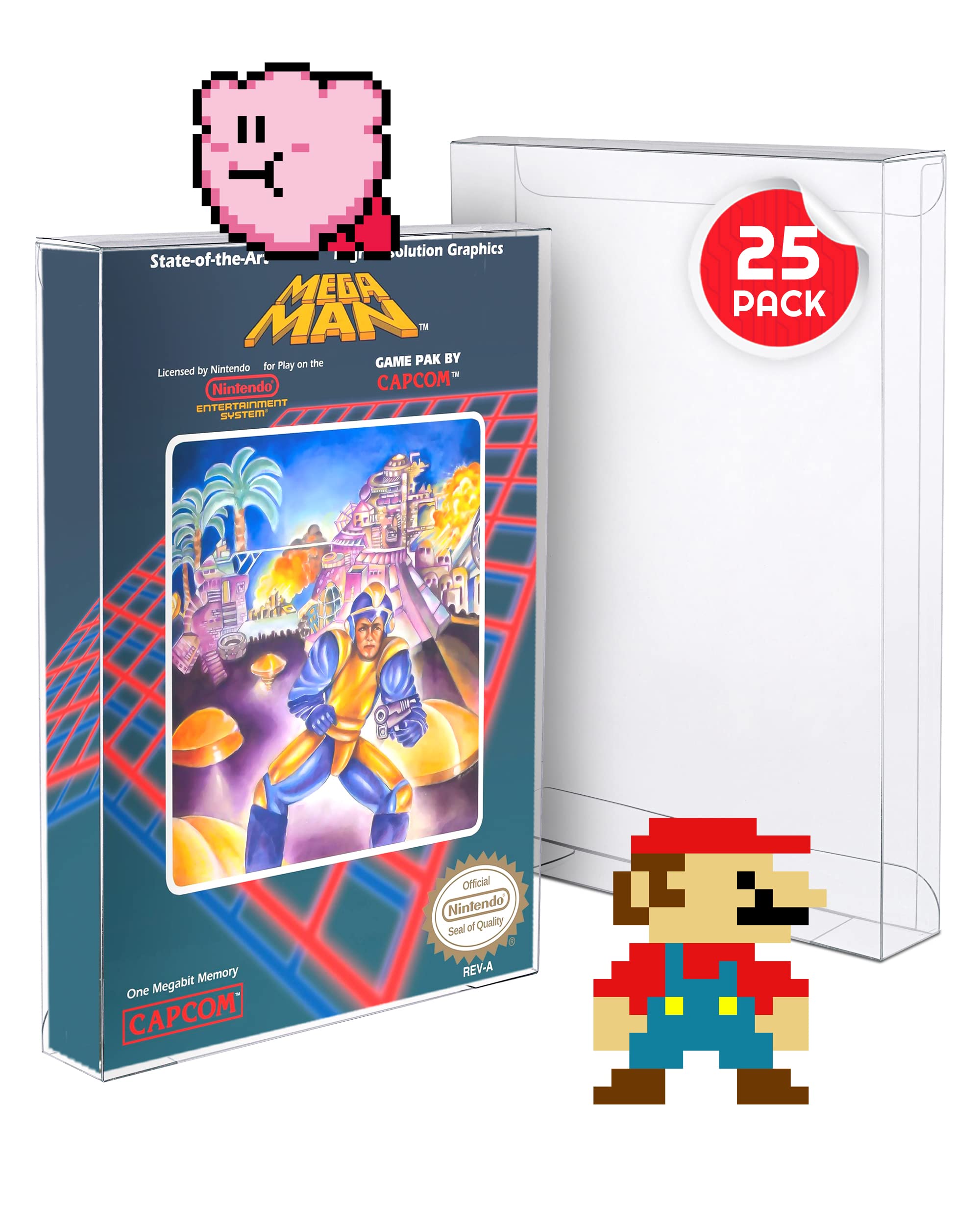 Custodia per giochi NES compatibile con Nintendo NES Game Box - Custodie NES in PET da 0,35 mm per Super Mario Bros, Zelda, Duck Hunt, Contra, Metroid (confezione da 25)