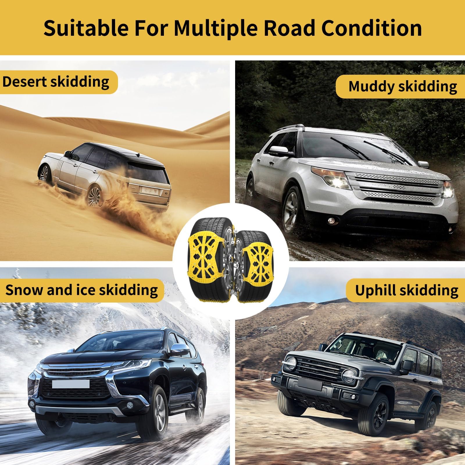 Cadenas de Nieve Universal para Coche, 6 Pcs para Neumáticos de 165-275 MM, Montaje Rápido para la Mayoría de Automóvil/SUV/Camión
