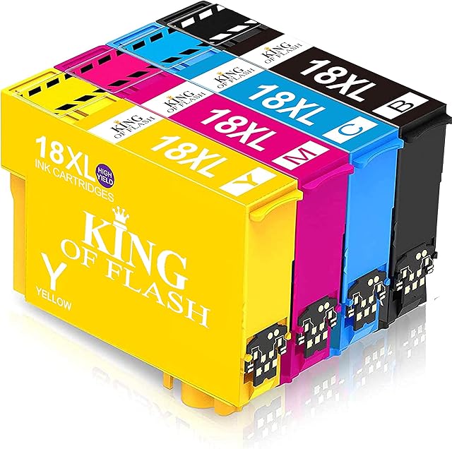 KING OF FLASH Replacement for Epson 18 18XL Ink Cartridges Compatible for Epson Expression Home XP-425 XP-422 XP-415 XP-412 XP-325 XP-322 XP-315 XP-312 XP-225 XP-215 XP-212 XP-405 (1 Set)