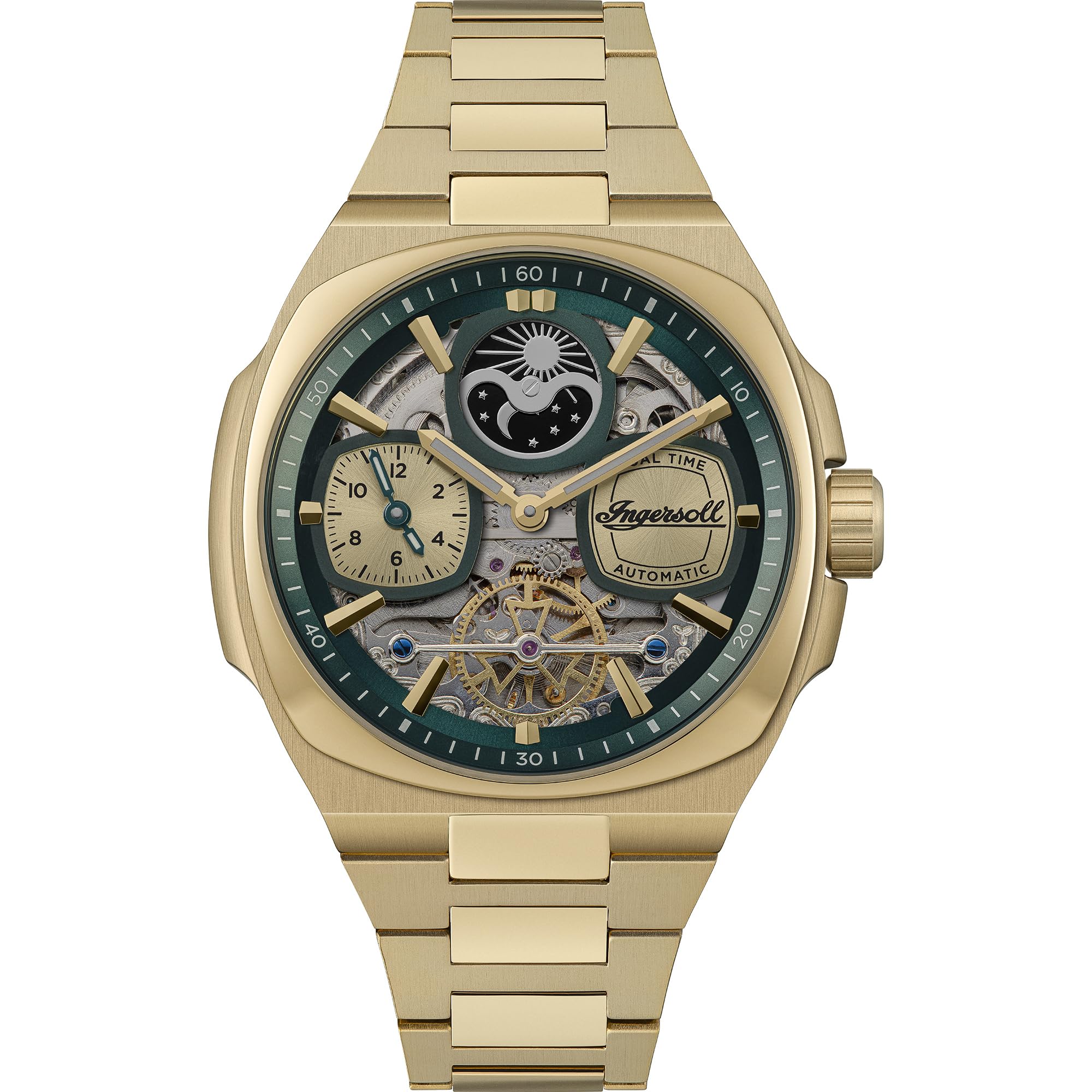 Ingersoll The Spirit I15803 Men's 46.7mm Automatic Watch Green Dial Gold Brac...