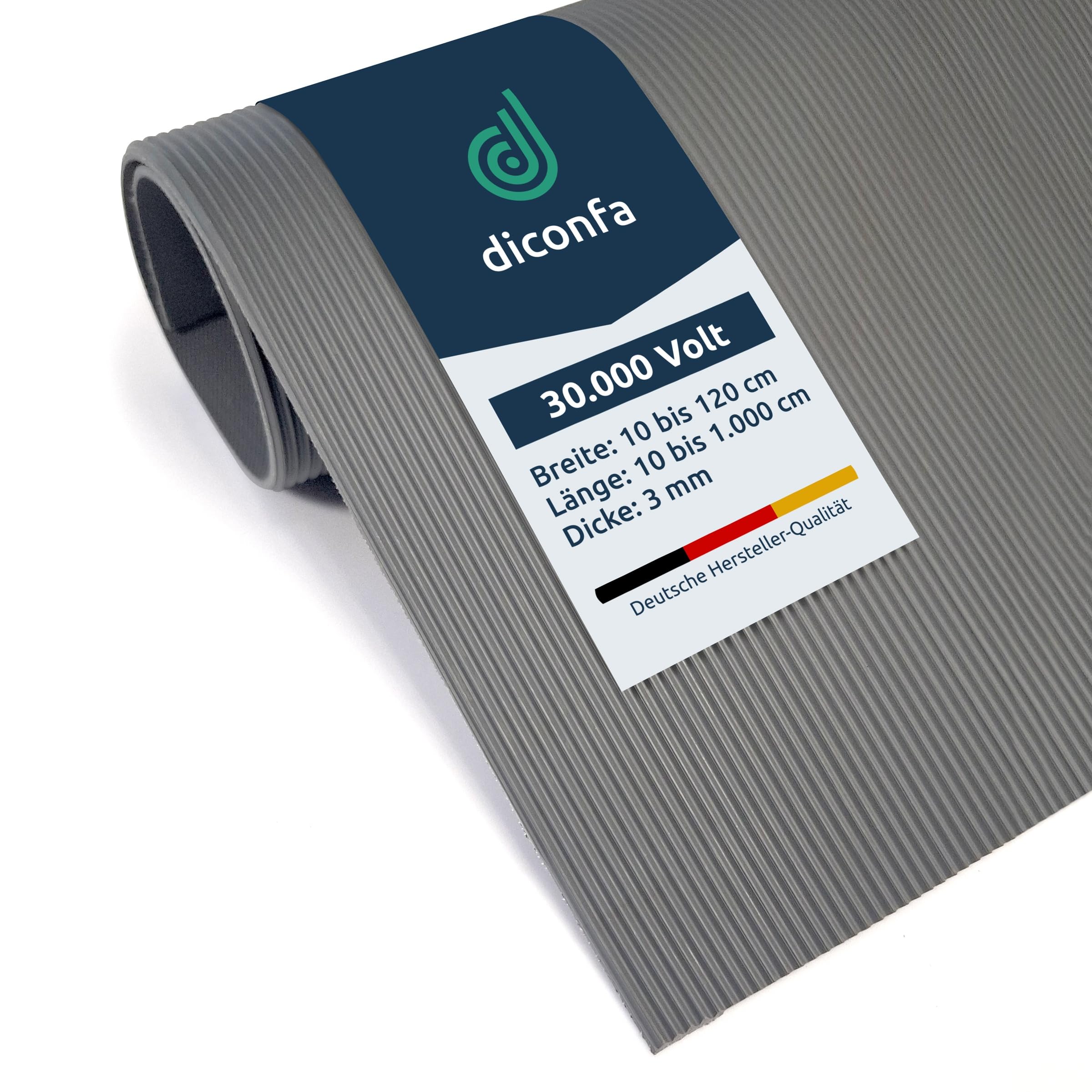 diconfa Elektriker Gummimatte Isoliermatte VDE 3mm grau bis 30000 Volt - BREITE 0,1m bis 1,2m - LÄNGE 0,05m bis 10m - Auswahl 100cm x 205cm - Standort Schutzmatte Bodenbelag elektrisch isoliert