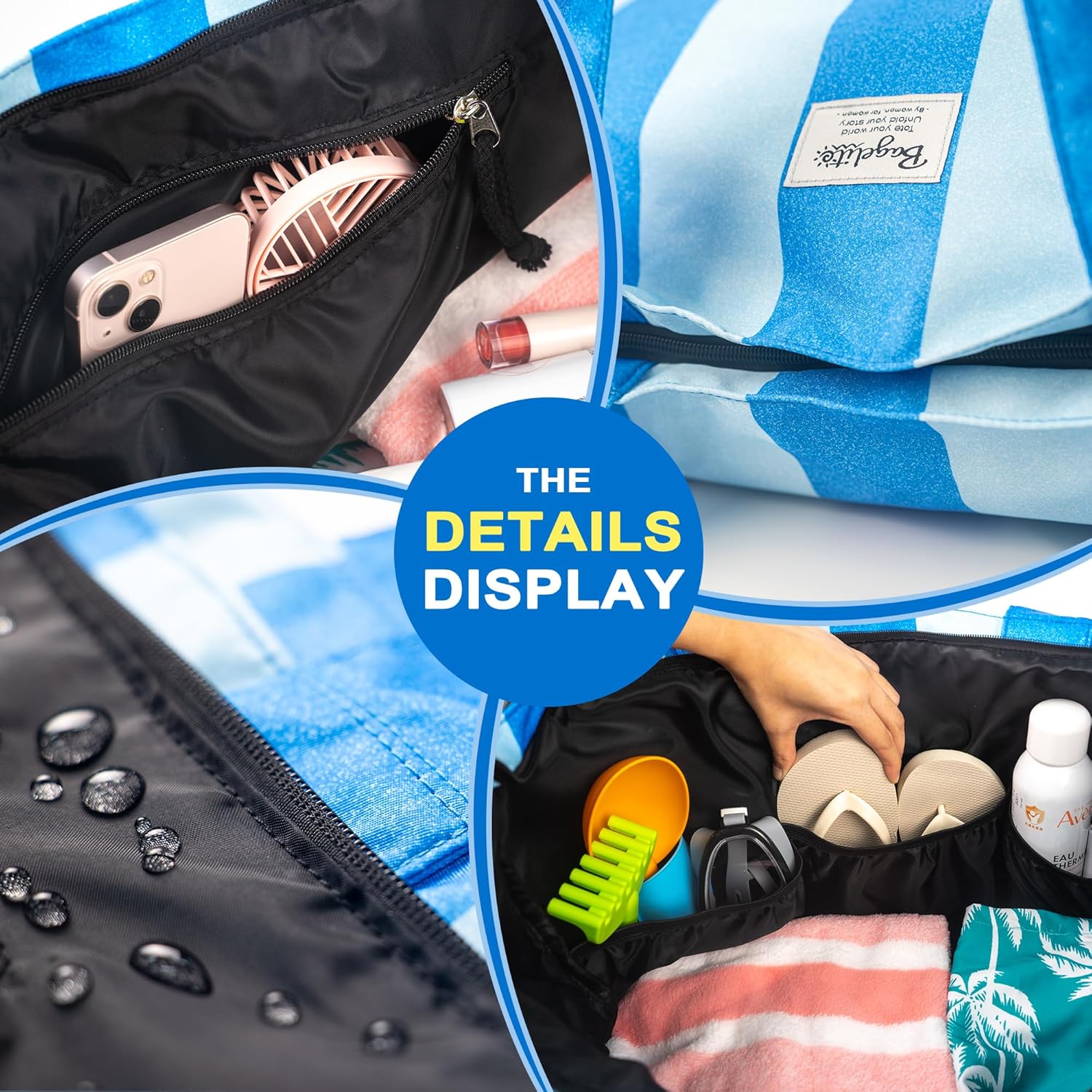 Bagelite Beach Bags Waterproof Sandproof, XL Large Pool Tote Bag for Women