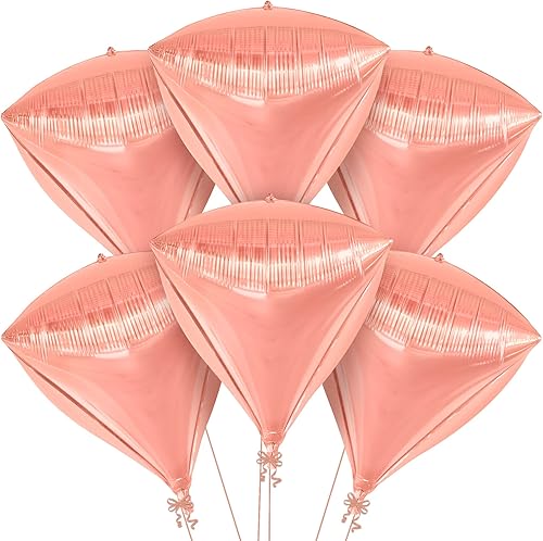 Miniatura 1 de KatchOn, Globos brillantes de diamantes de oro rosa de 22 pulgadas, 6 piezas, globos de aluminio de oro rosa, decoraciones de diamantes de oro rosa,