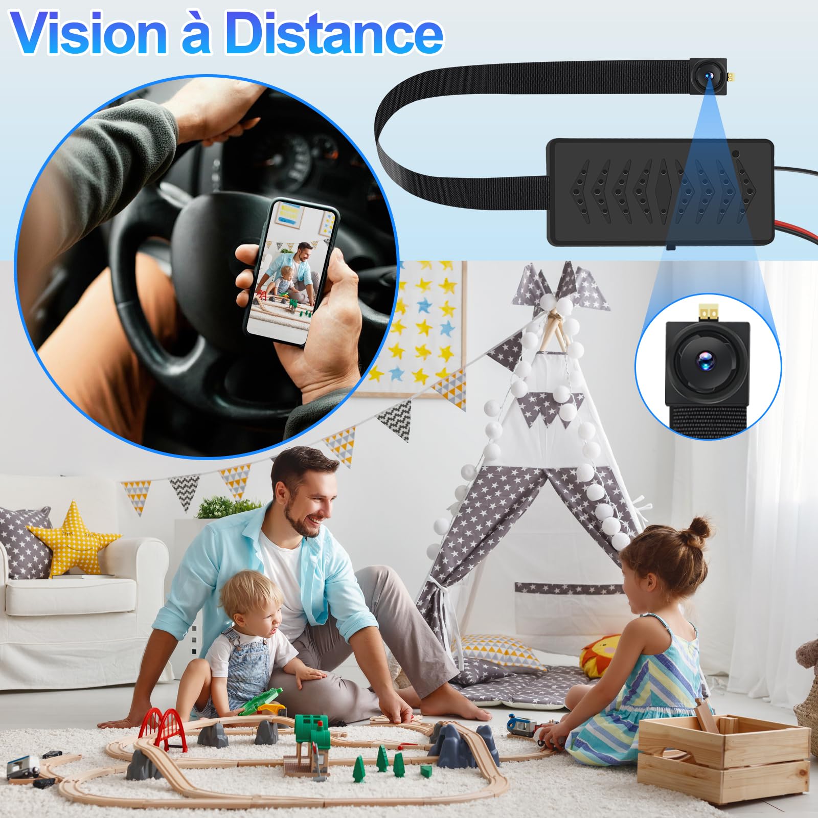 Camera Espion Mini 1080P WiFi Double Bande, Détection Mouvement | 5-6h batterie, 120° grand angle, 2.4G & 5G, enregistrement en boucle, application