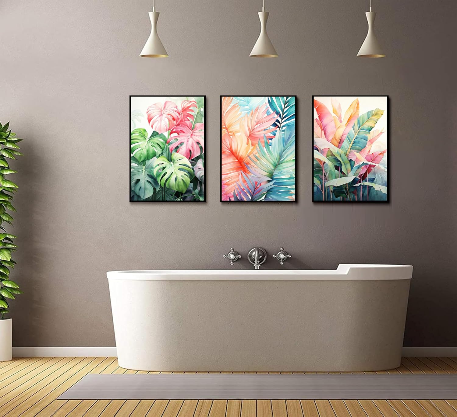 Uofnvrji 3pcs Tropical Botanical Canvas Wall Art Monstera Leaves Posters Botanical Prints Bohemian style Wall Decor Pictures Palm Leaves Paintings for Bathroom living room Decoration Unframed