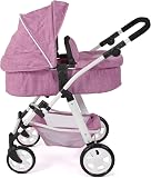 Bayer Chic 2000 - Nele Doll's Pram, 2-in-1 Combination Doll Pram for Children from 3 to 8 Years, Doll Pram with Convertible Baby Carrycot for Dolls up to 50 cm Size, Jeans Pink - 2