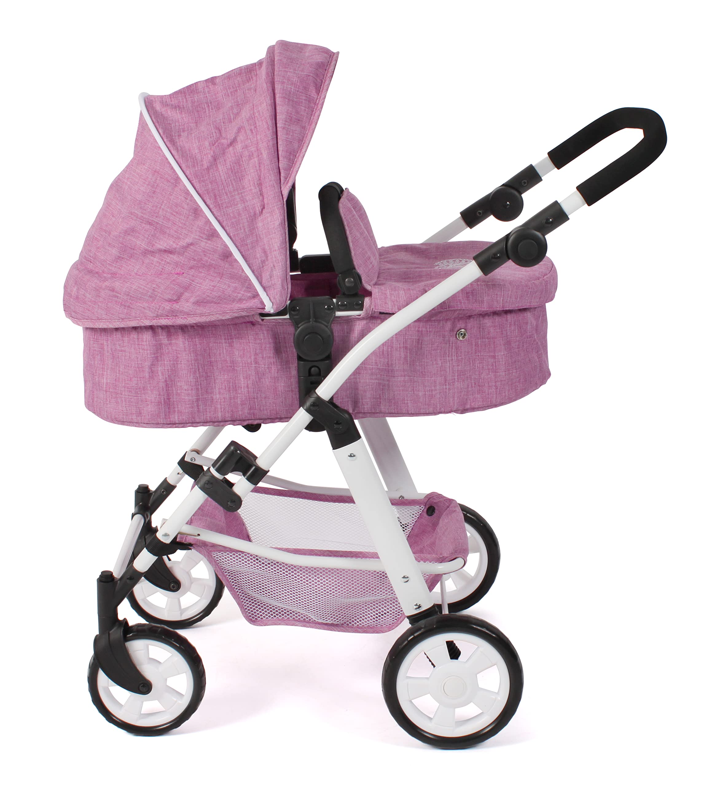 Bayer Chic 2000 - Cochecito de muñecas Nele, 2 en 1 para niños de 3 a 8 años, Carrito para muñecas con bañera Convertible, Cochecito para muñecas de hasta 50 cm de tamaño, Color Rosa Vaquero