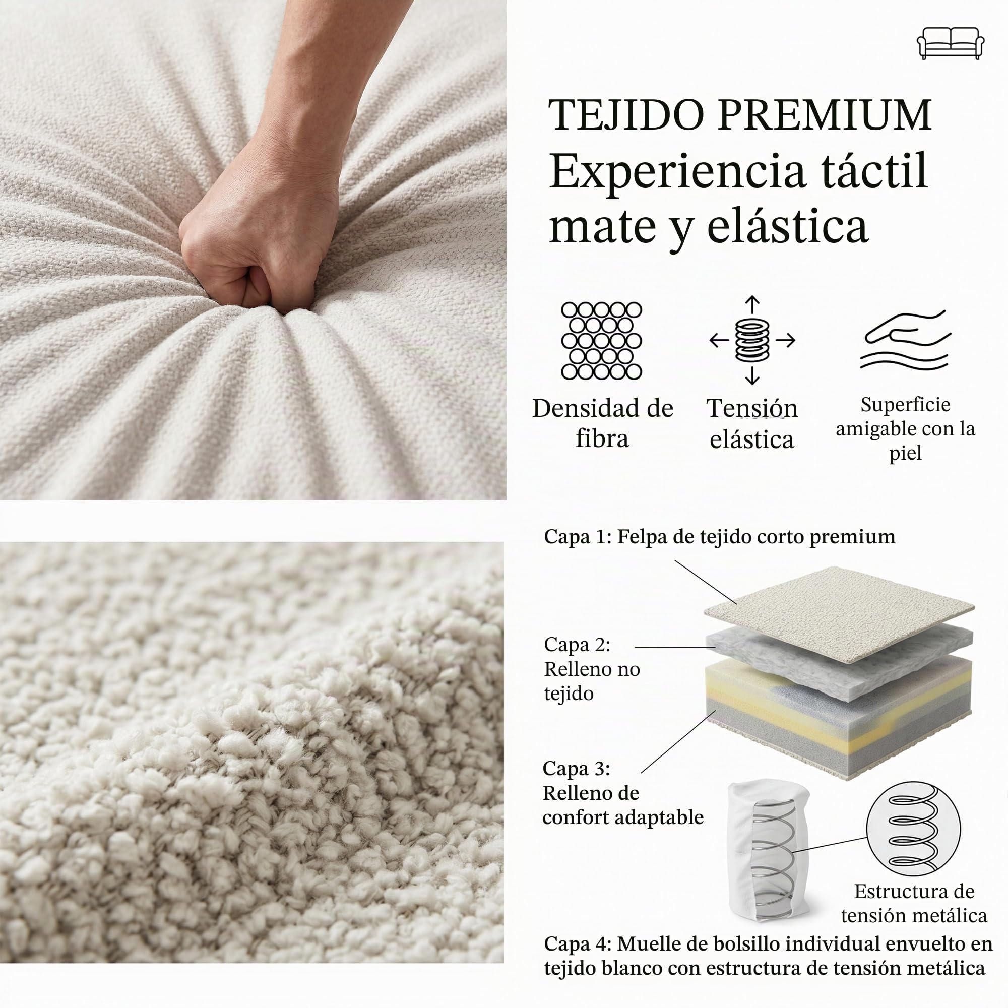 HIPIHOM Sofá de 3 plazas beige con taburete, moderno sofá en forma de L con reposapiés móvil, cómodo sofá esquinero con acolchado de espuma para salón, dormitorio, oficina y espacios pequeños